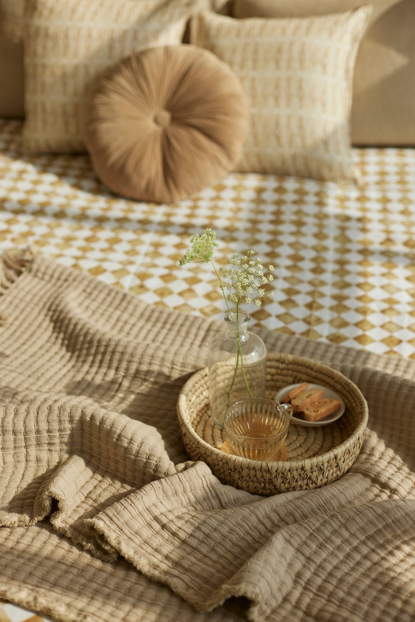 Checker Ochre Linen Bedspread