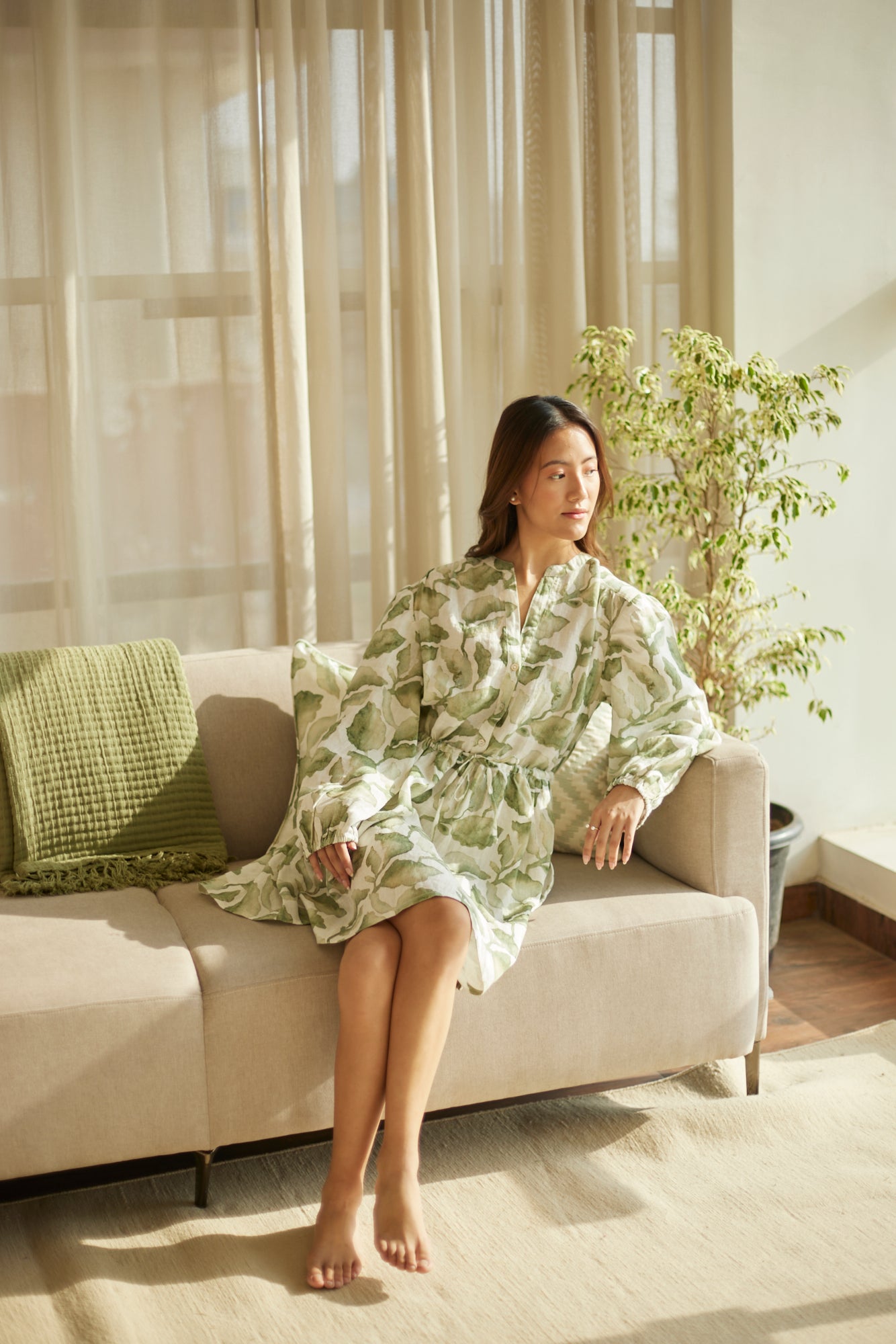 Peony Cascade Green Dress