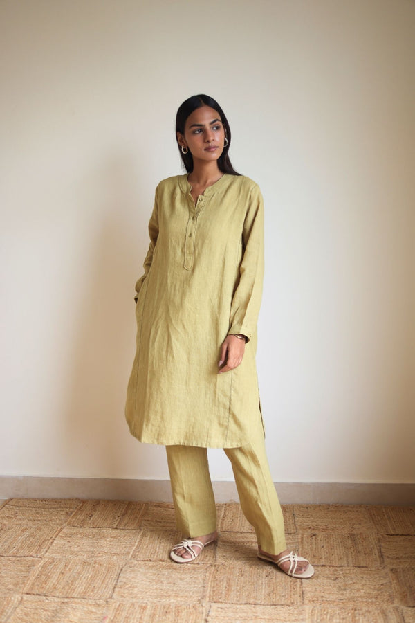 Eda Linen Ochre Kurta with Pants (Set of 2)