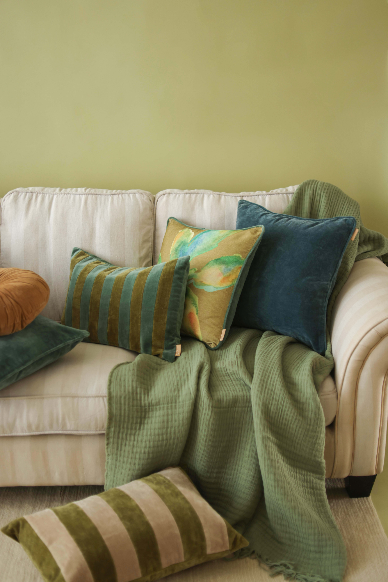 Bloom Olive Velvet Cushion Cover