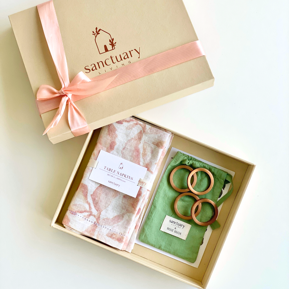 Cascade Blush Gift Set-Linen Napkins & Napkin Rings