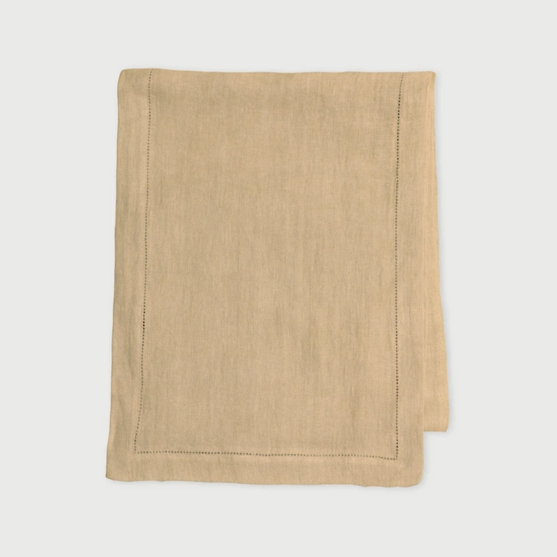 Sand Herringbone Linen Table Runner