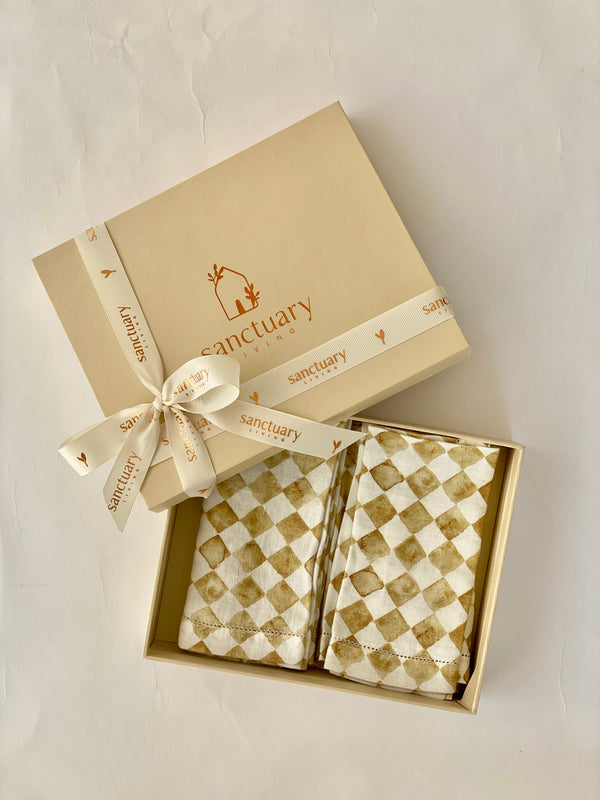 Checker Ochre Napkins Gift Set (Set of 3)