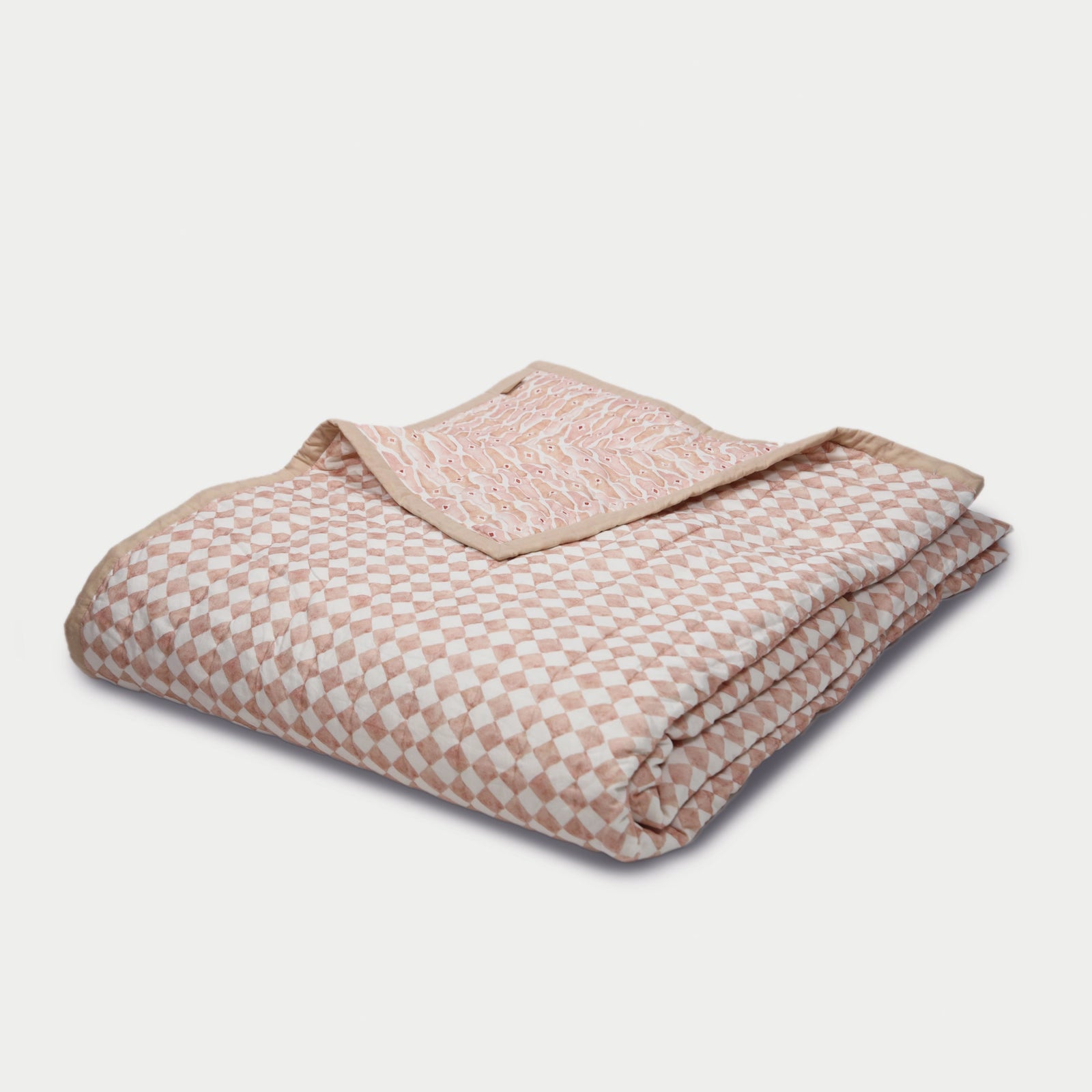 Checker Mosaic Blush Kantha Cotton Quilt