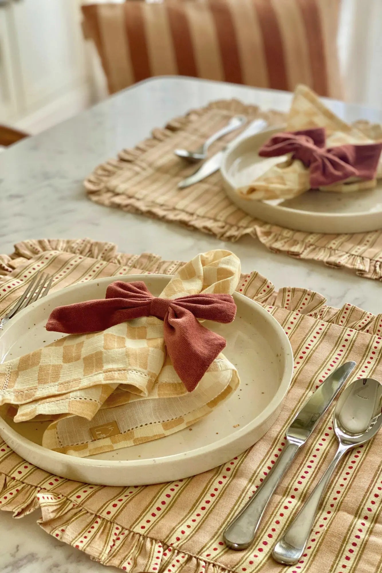 River Apricot Ruffle Table Mats-Set of 2 SanctuaryLiving