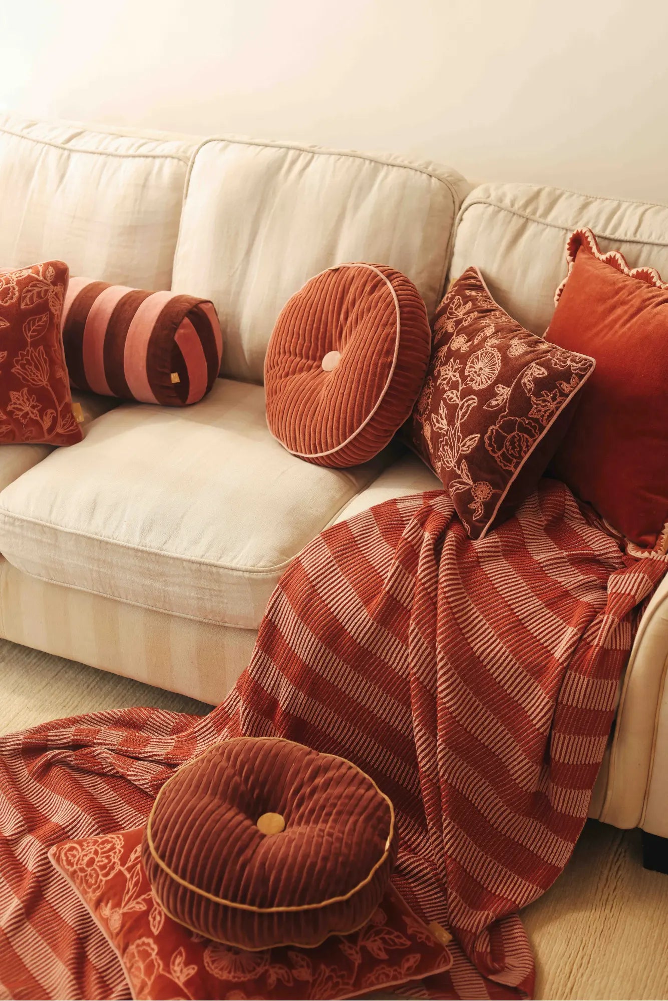 Luna Rhubarb Velvet Round Cushion SanctuaryLiving