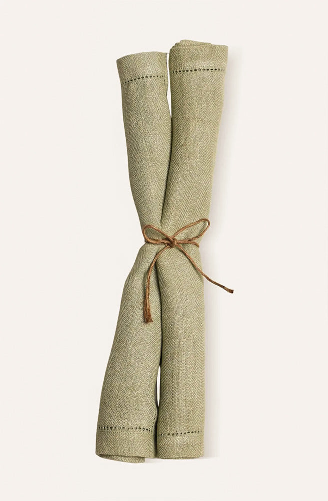 Sage Herringbone Linen Table Napkins-Set of 2