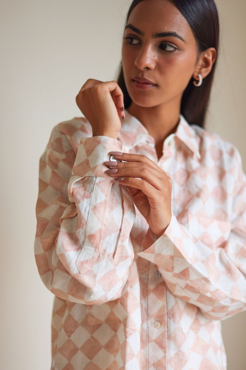 Holly Checker Linen Blush Shirt