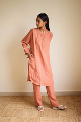 Eda Linen Rhubarb Kurta with Pants (Set of 2)