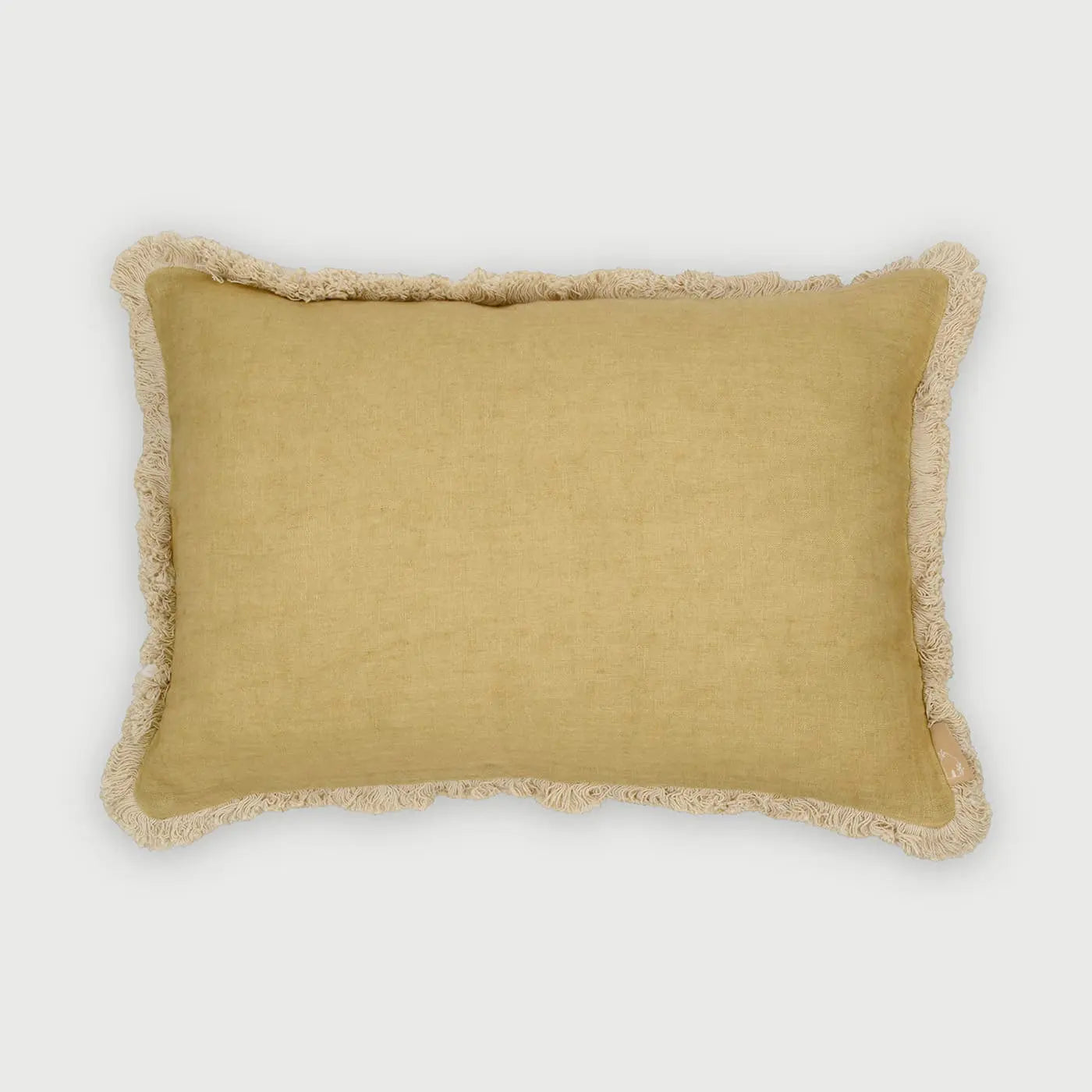 Fringe Ochre Oblong Linen Cushion Cover SanctuaryLiving