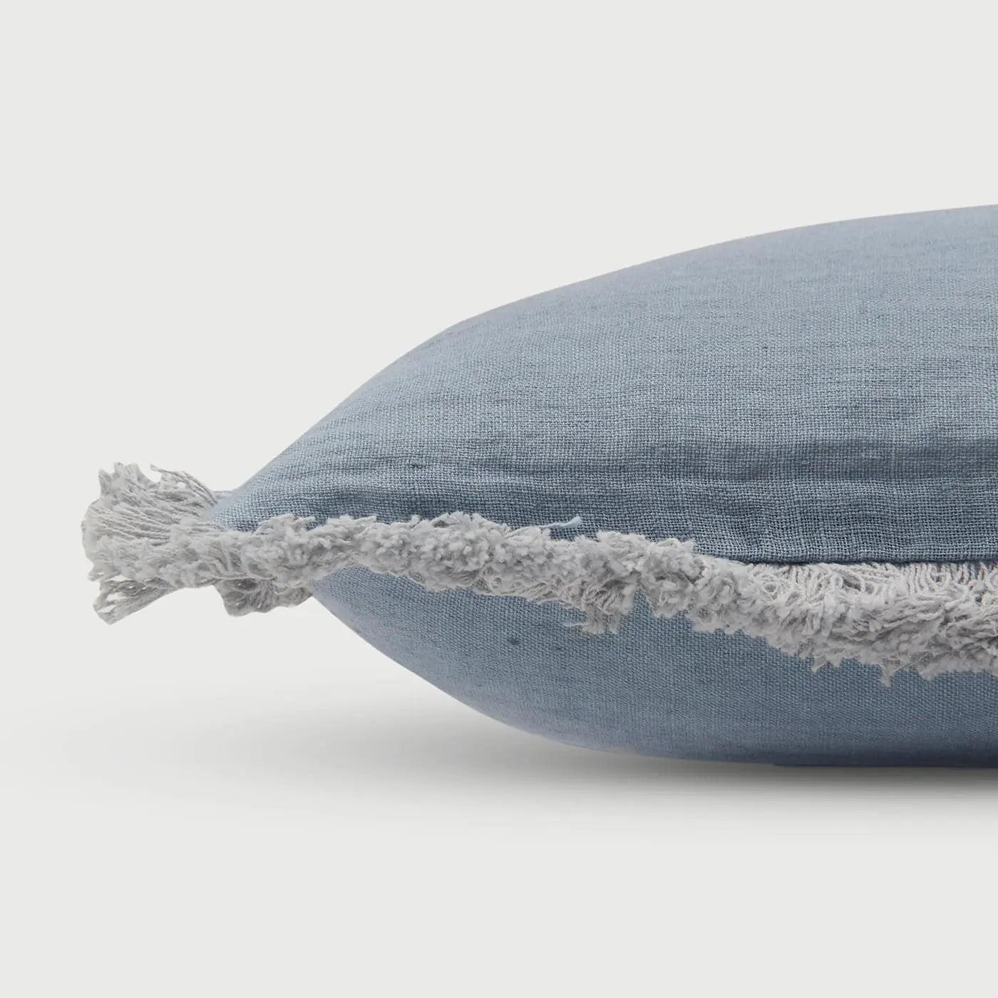Fringe Azure Oblong Linen Cushion Cover SanctuaryLiving
