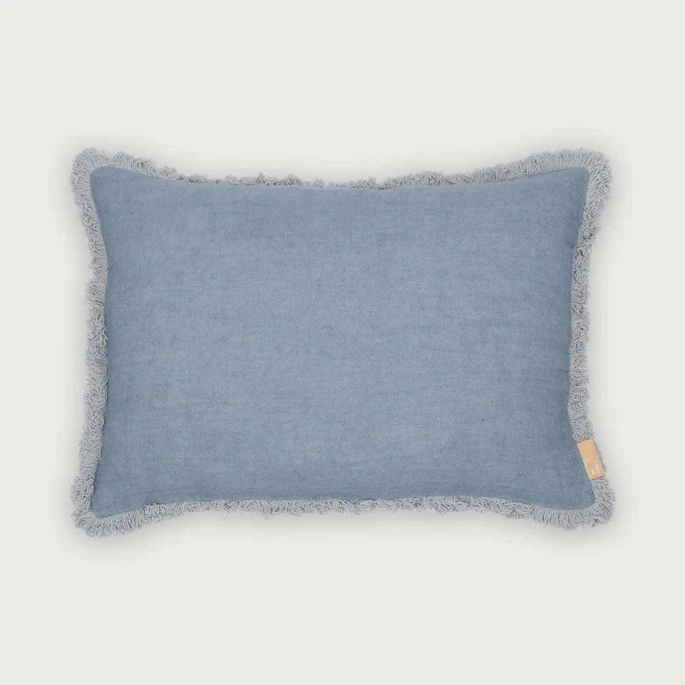 Fringe Azure Oblong Linen Cushion Cover SanctuaryLiving