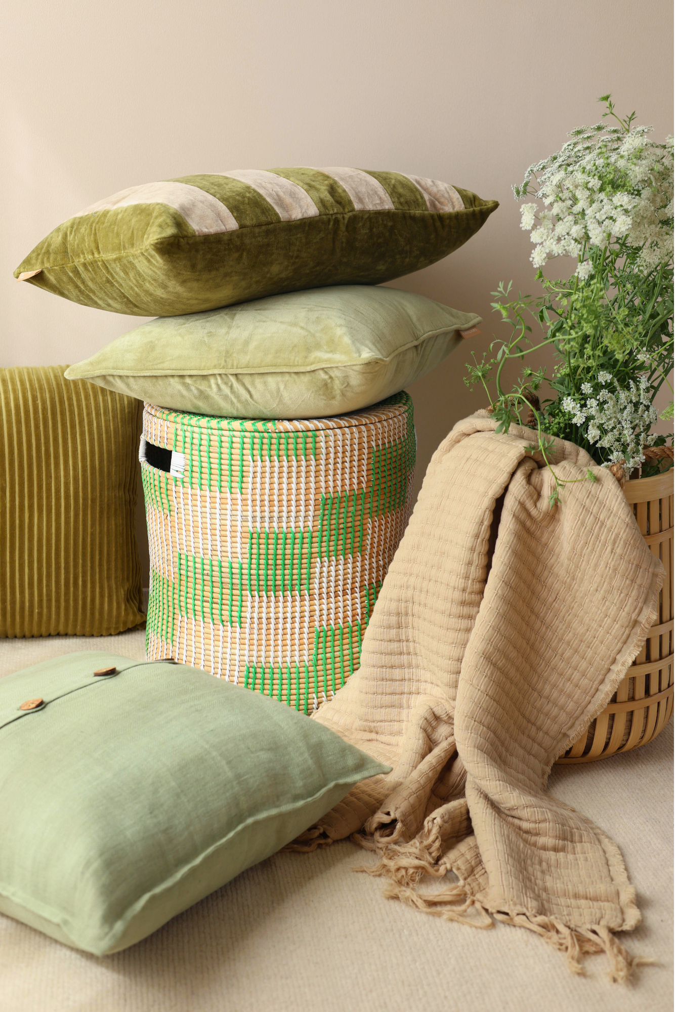 Willow Olive Velvet Stripe Cushion Cover