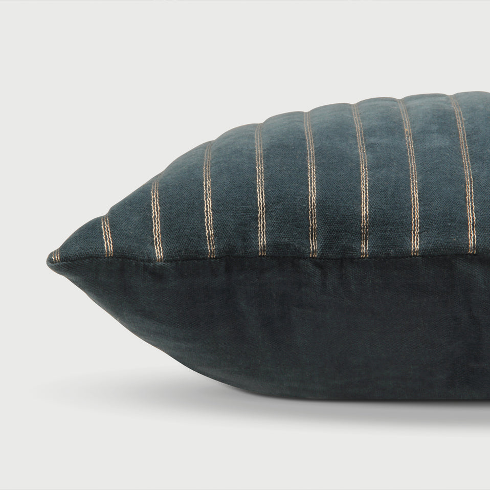 Eden Striped Azure Velvet Cushion Cover