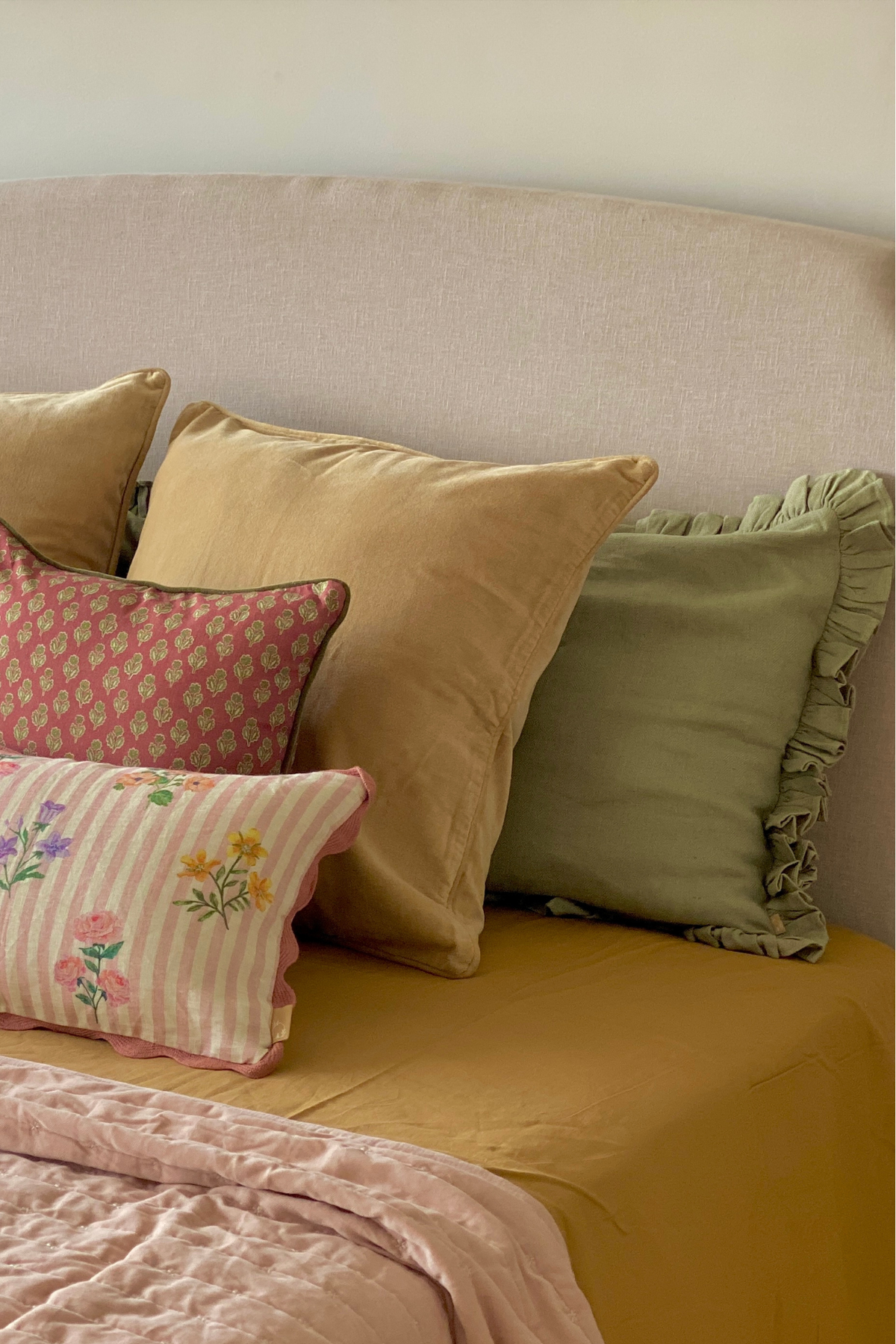 Linen Ruffle Sage Pillow Cover