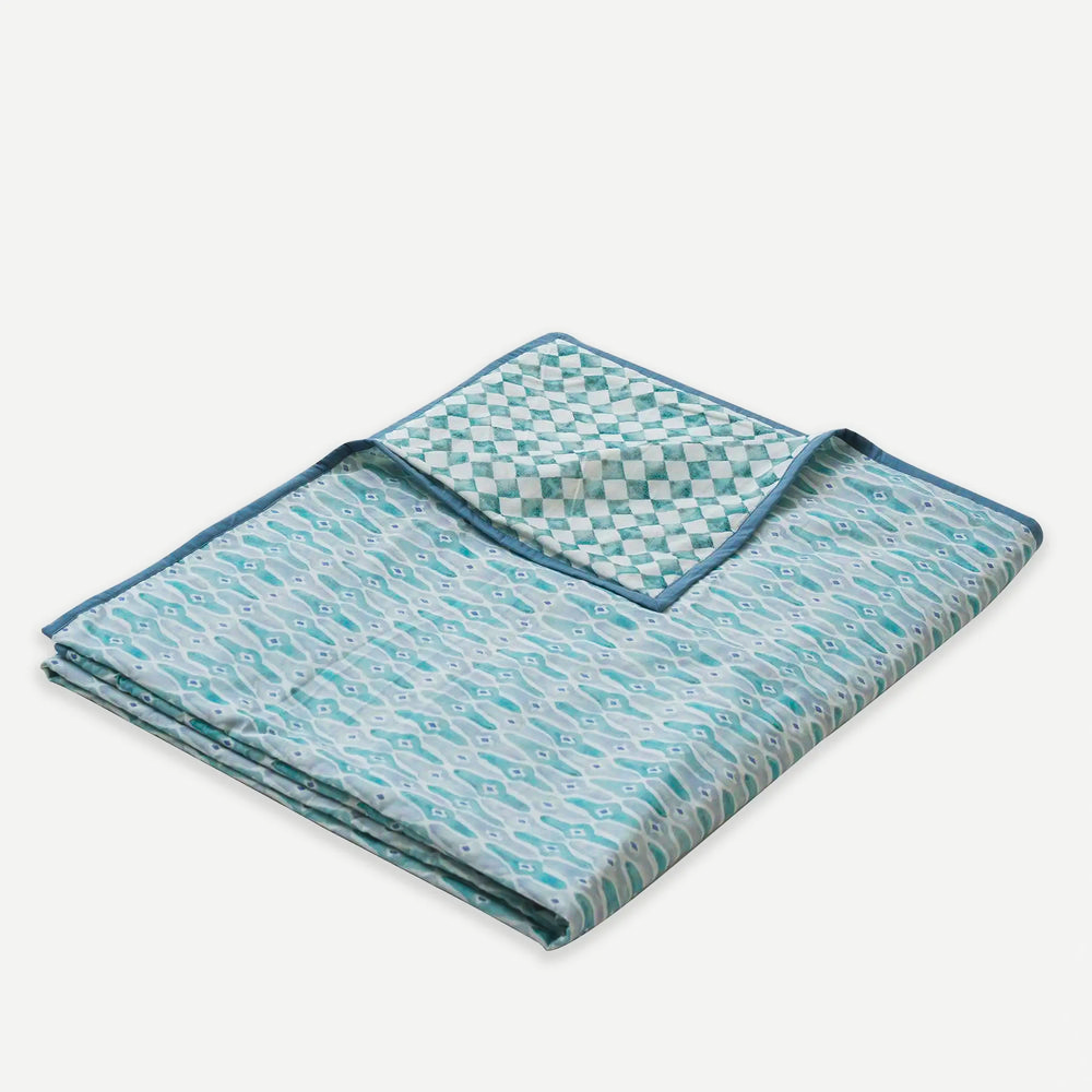 Checker Mosaic Blue Cotton Dohar