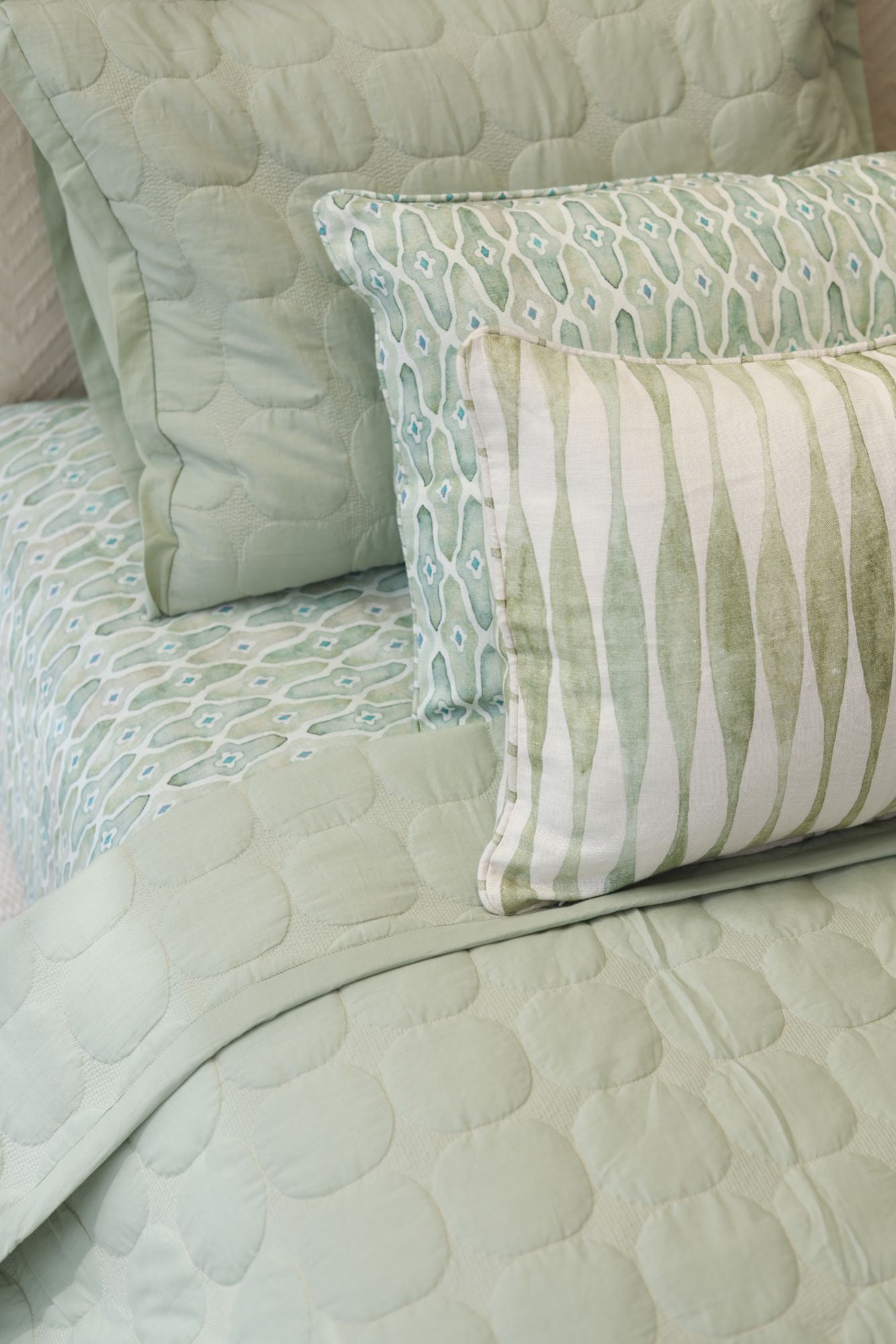 Mosaic Sage Linen Oblong Cushion Cover