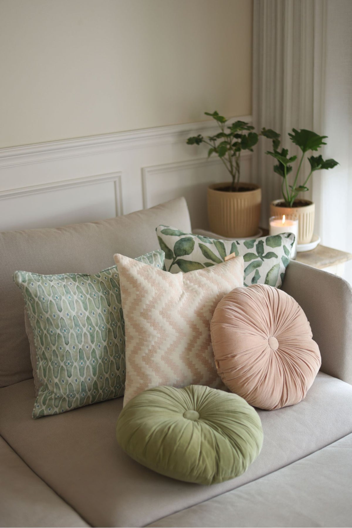 Mosaic Sage Linen Cushion Cover