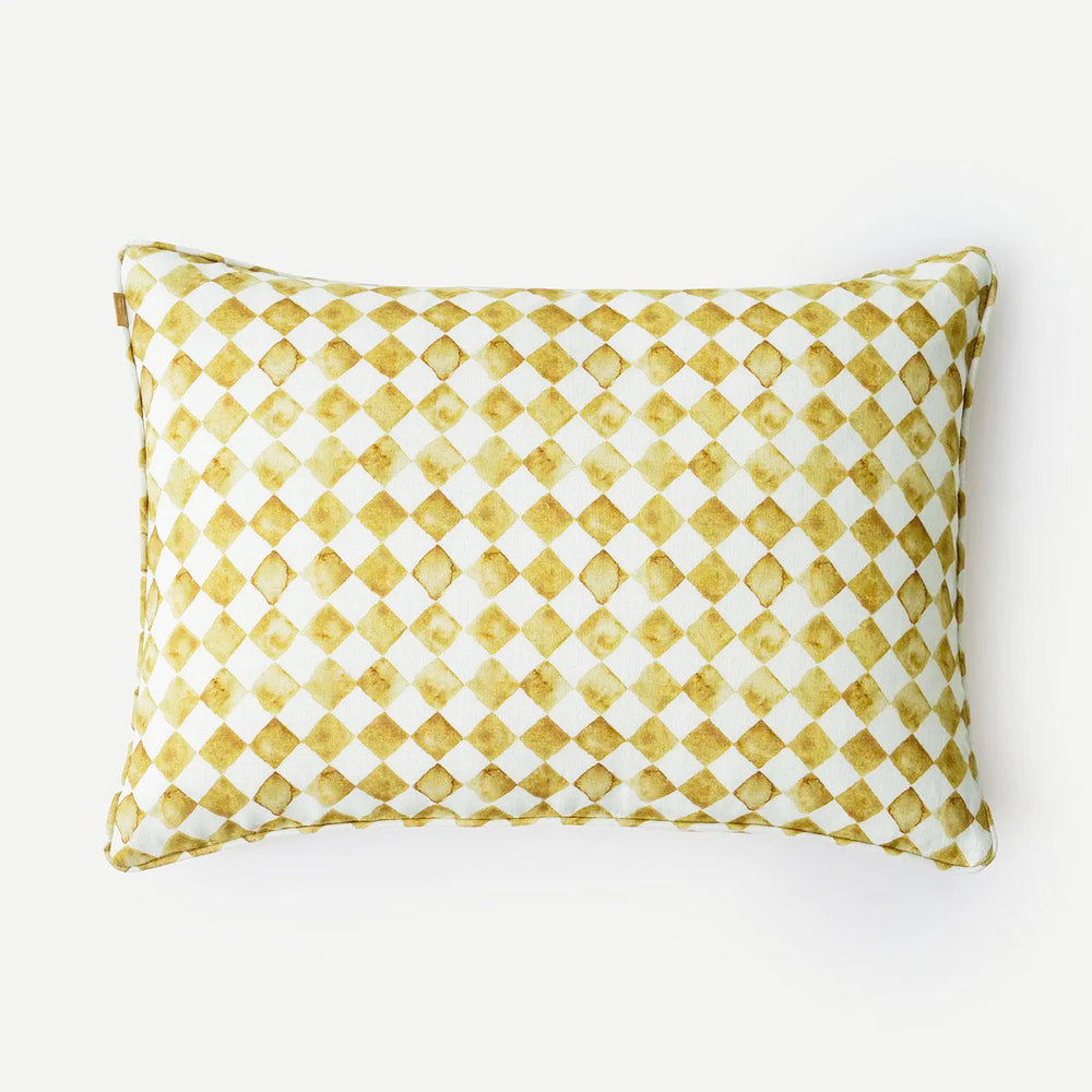 Checker Ochre Linen Oblong Cushion Cover