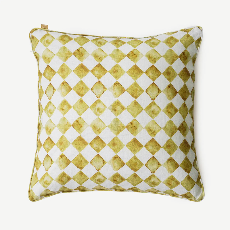 Checker Ochre Linen Cushion Cover