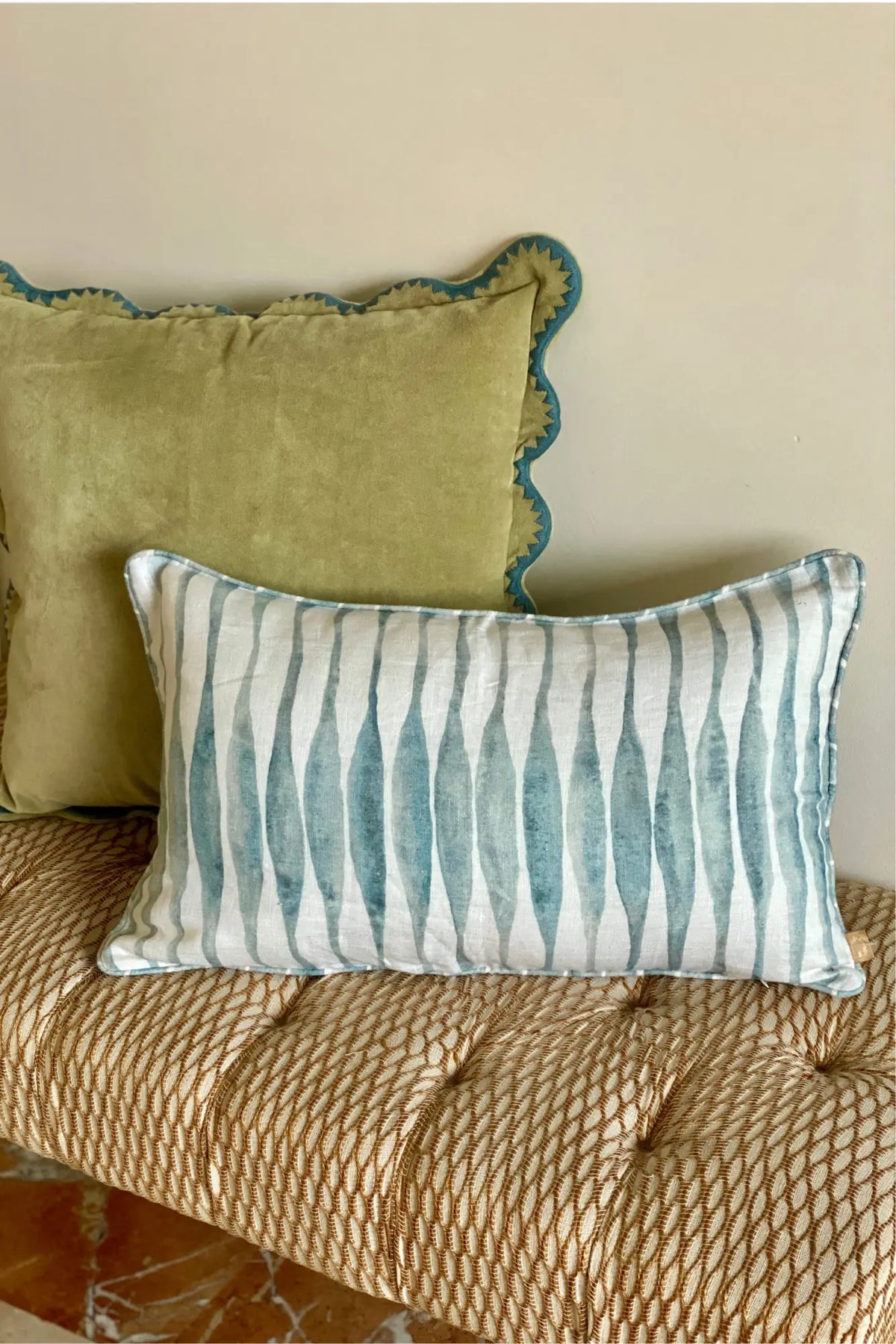Ripple Blue Oblong Linen Cushion Cover SanctuaryLiving