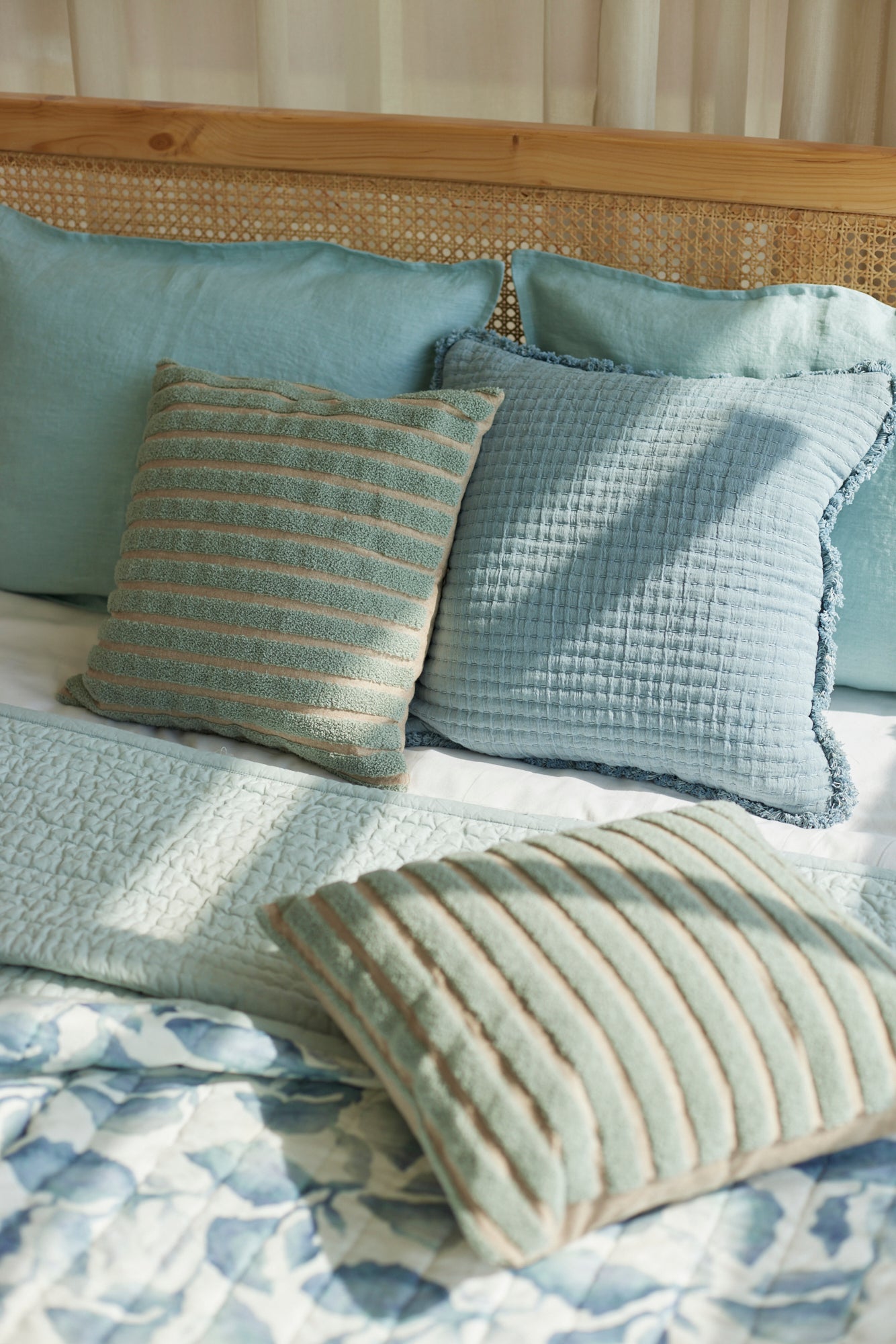 Striped Blue Chambray Cotton Cushion Cover