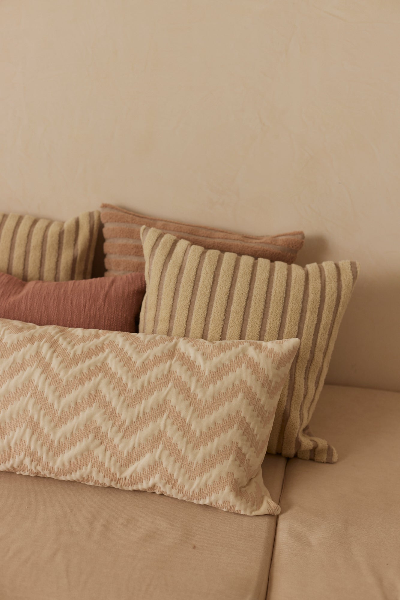 Striped Ivory Oblong Chambray Cotton Cushion Cover