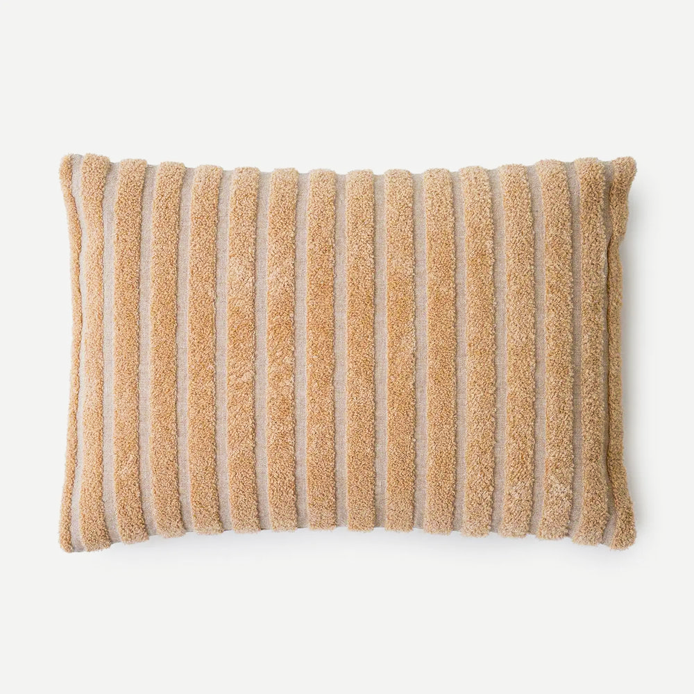 Striped Blush Chambray Cotton Oblong Cushion Cover