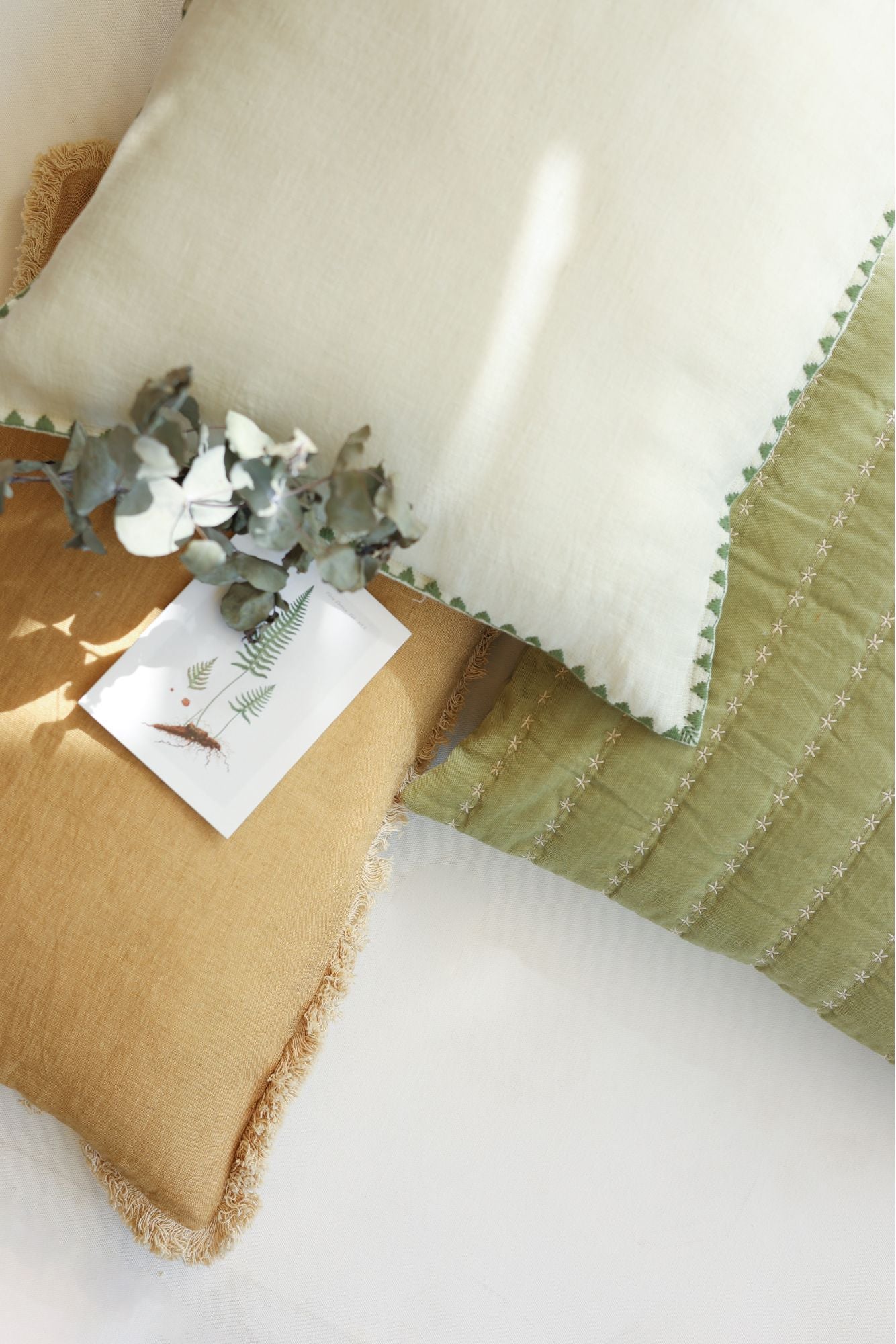 Fringe Ochre Linen Oblong Cushion Cover