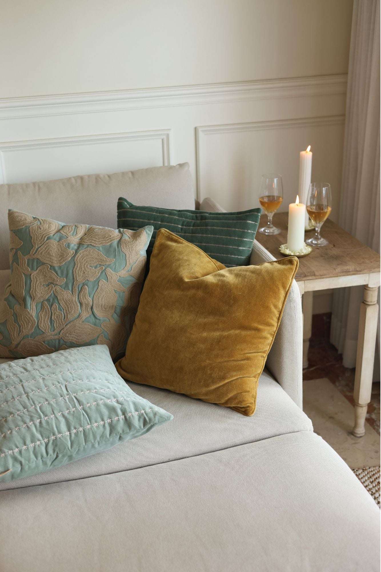 Cascade Embroidered Duck Egg Cushion Cover