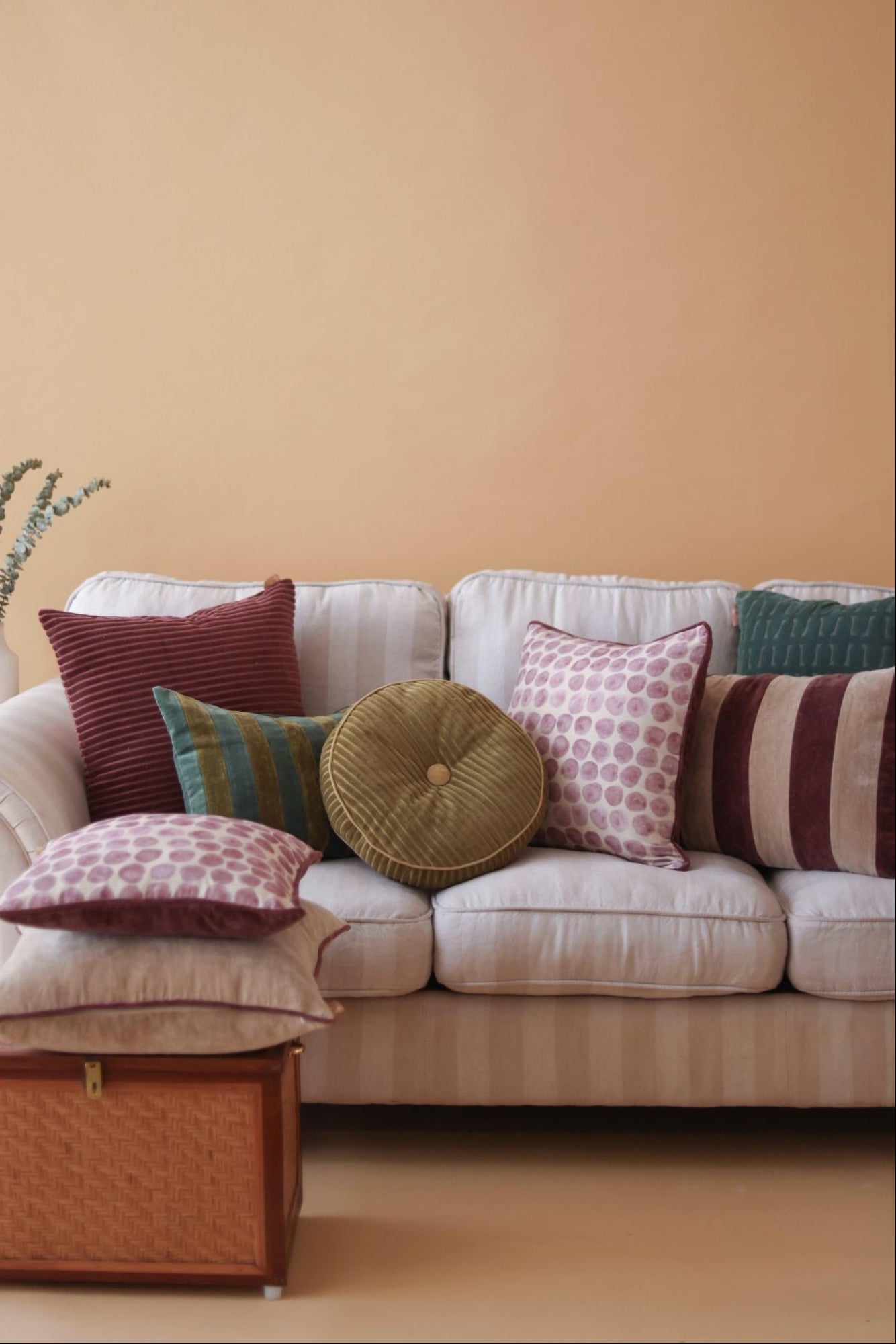 Twig Eucalyptus Embroidered Velvet Cushion Cover