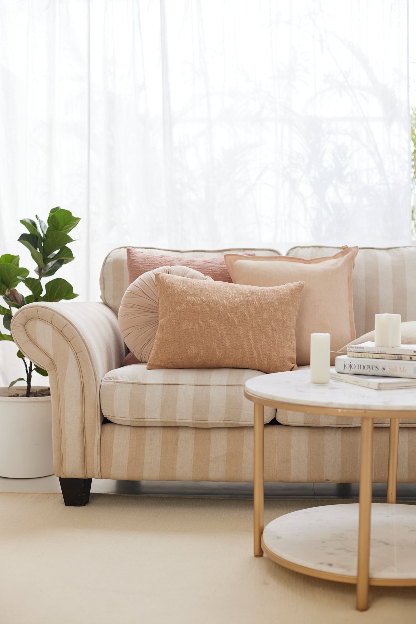 Cotton Slub Beige Oblong Cushion Cover