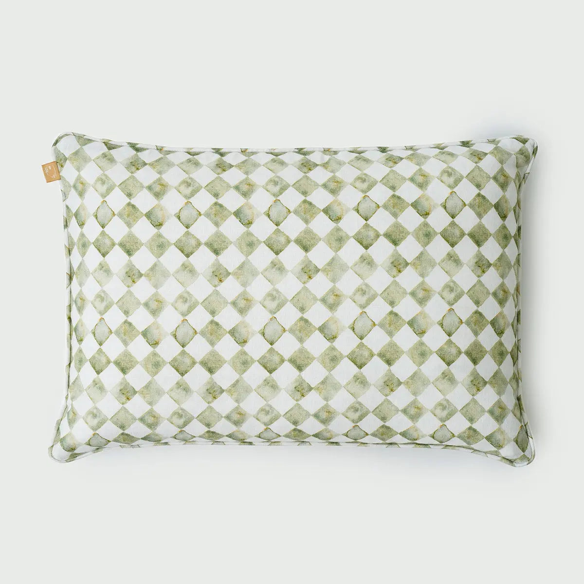 Checker Green Linen Oblong Cushion Cover SanctuaryLiving