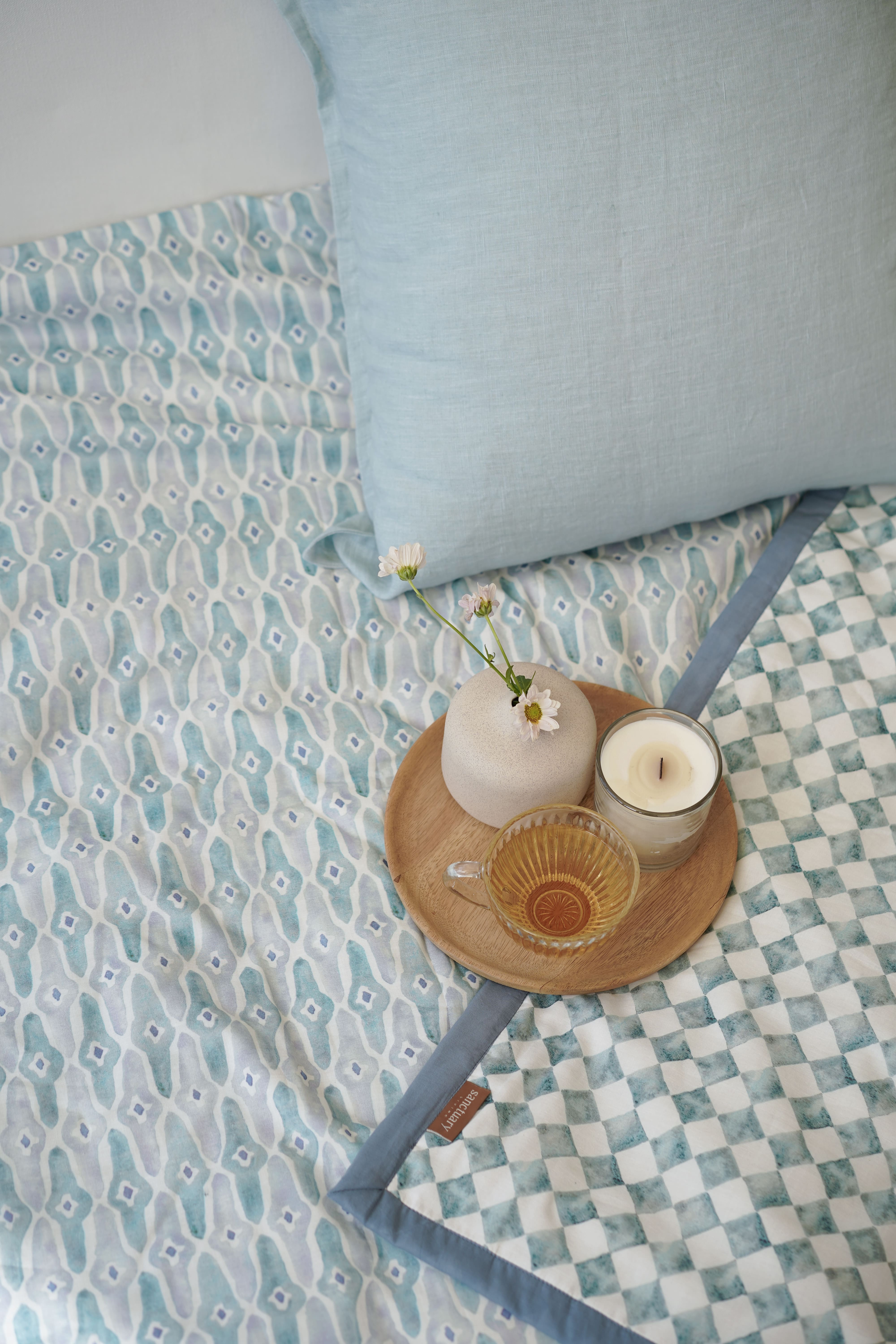 Checker Mosaic Blue Cotton Dohar