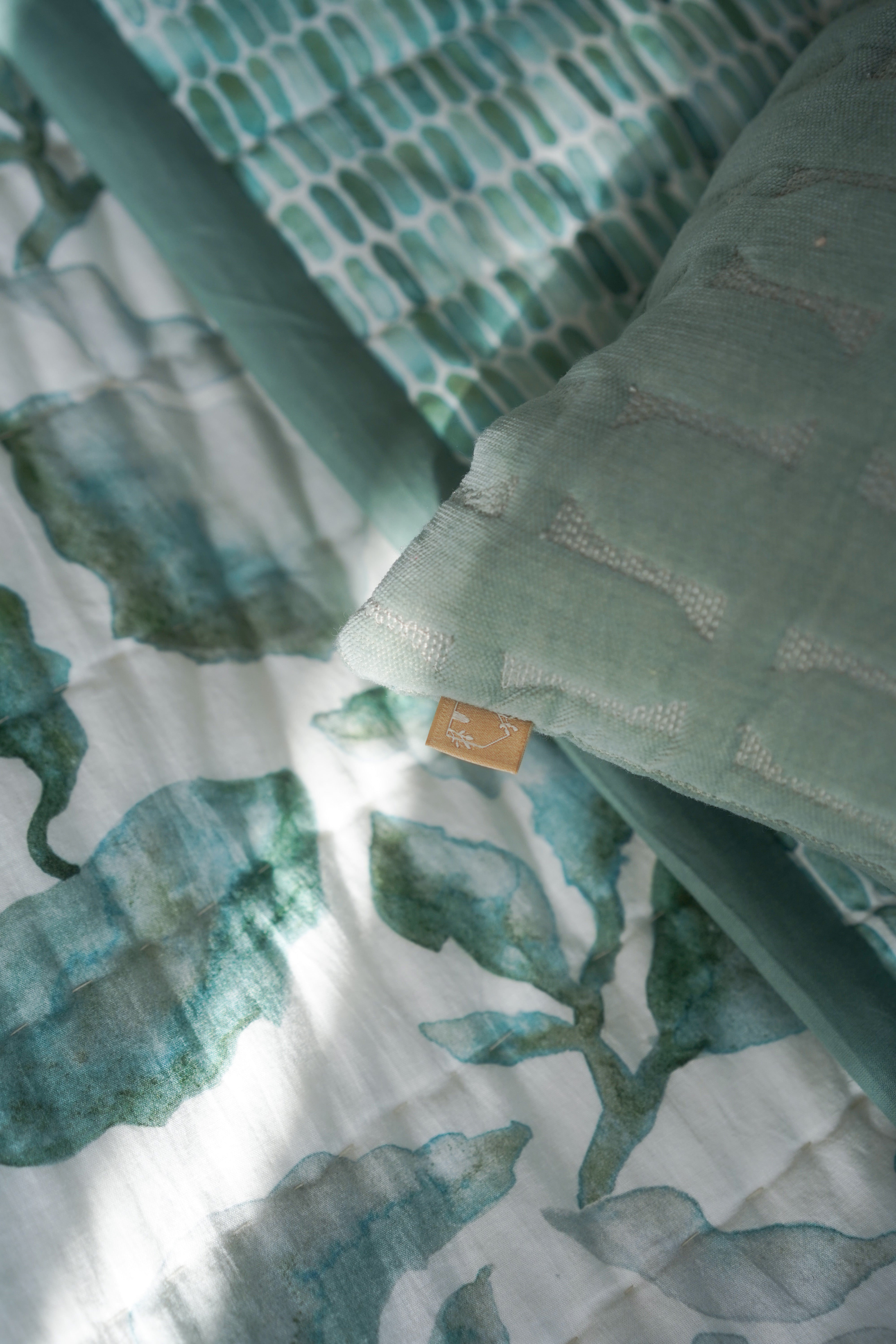 Cascade Speckle Teal Kantha Cotton Quilt