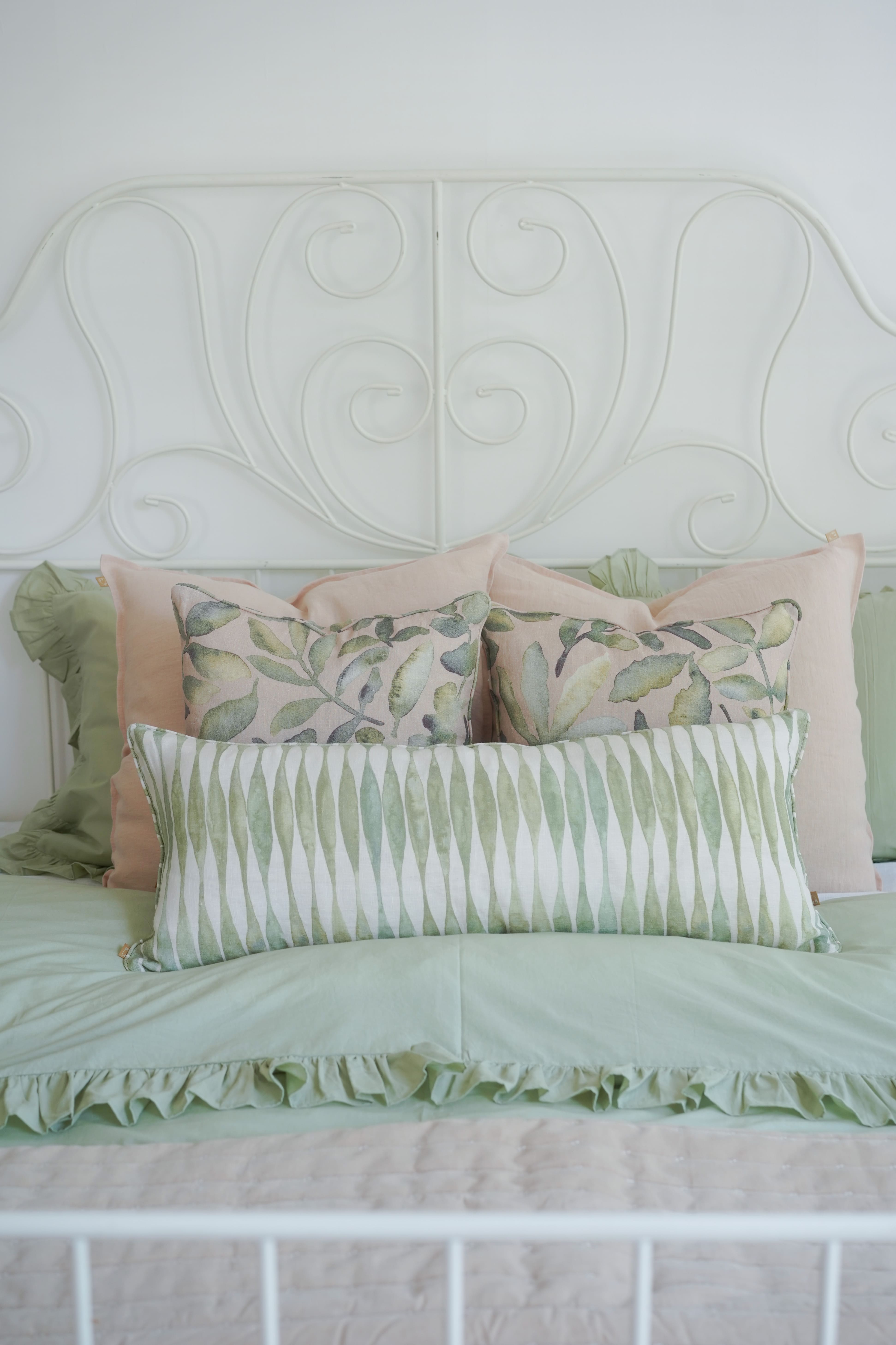 Ripple Sage Lumbar Linen Cushion Cover