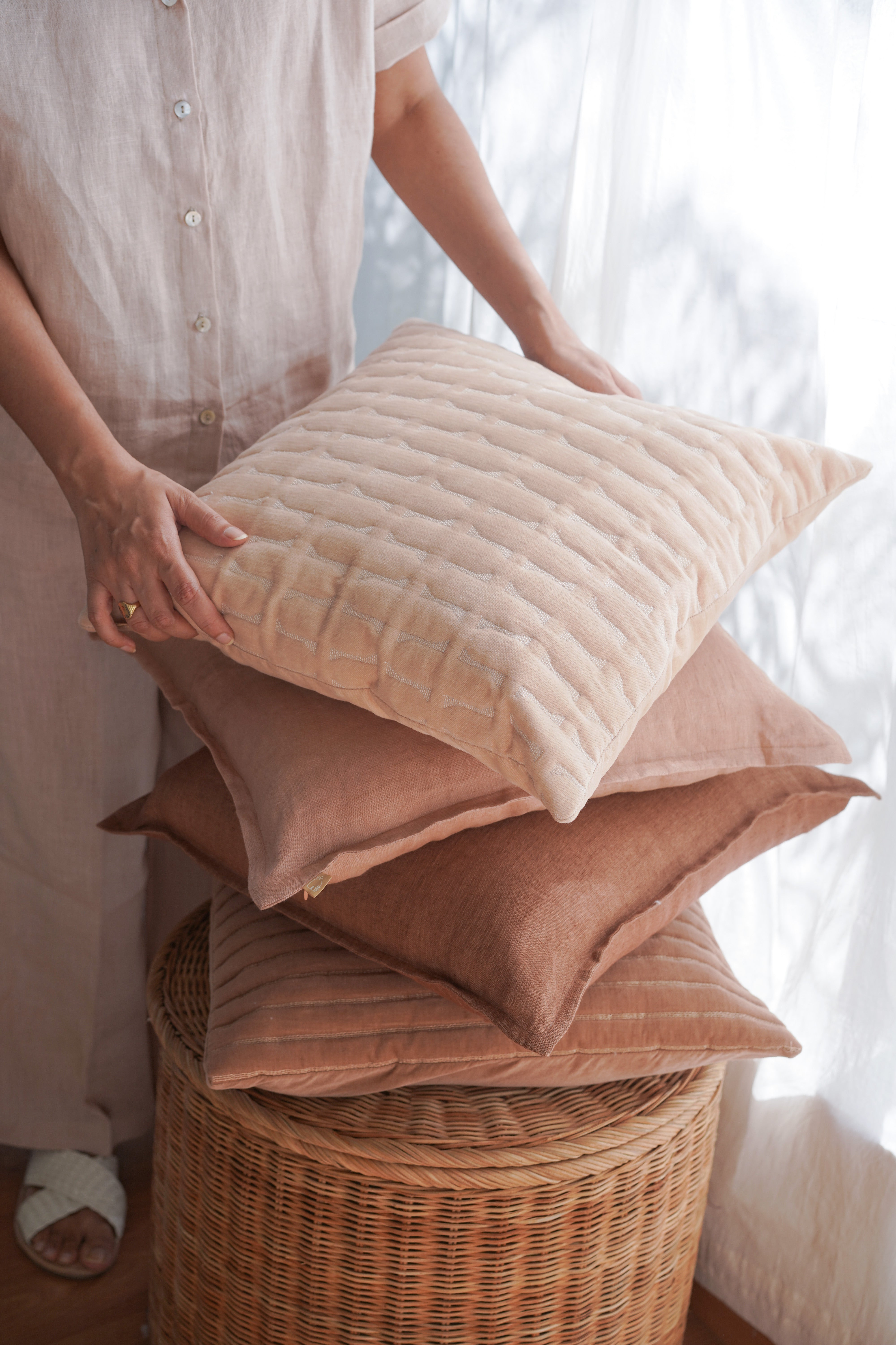 Twig Blush Embroidered Velvet Cushion Cover
