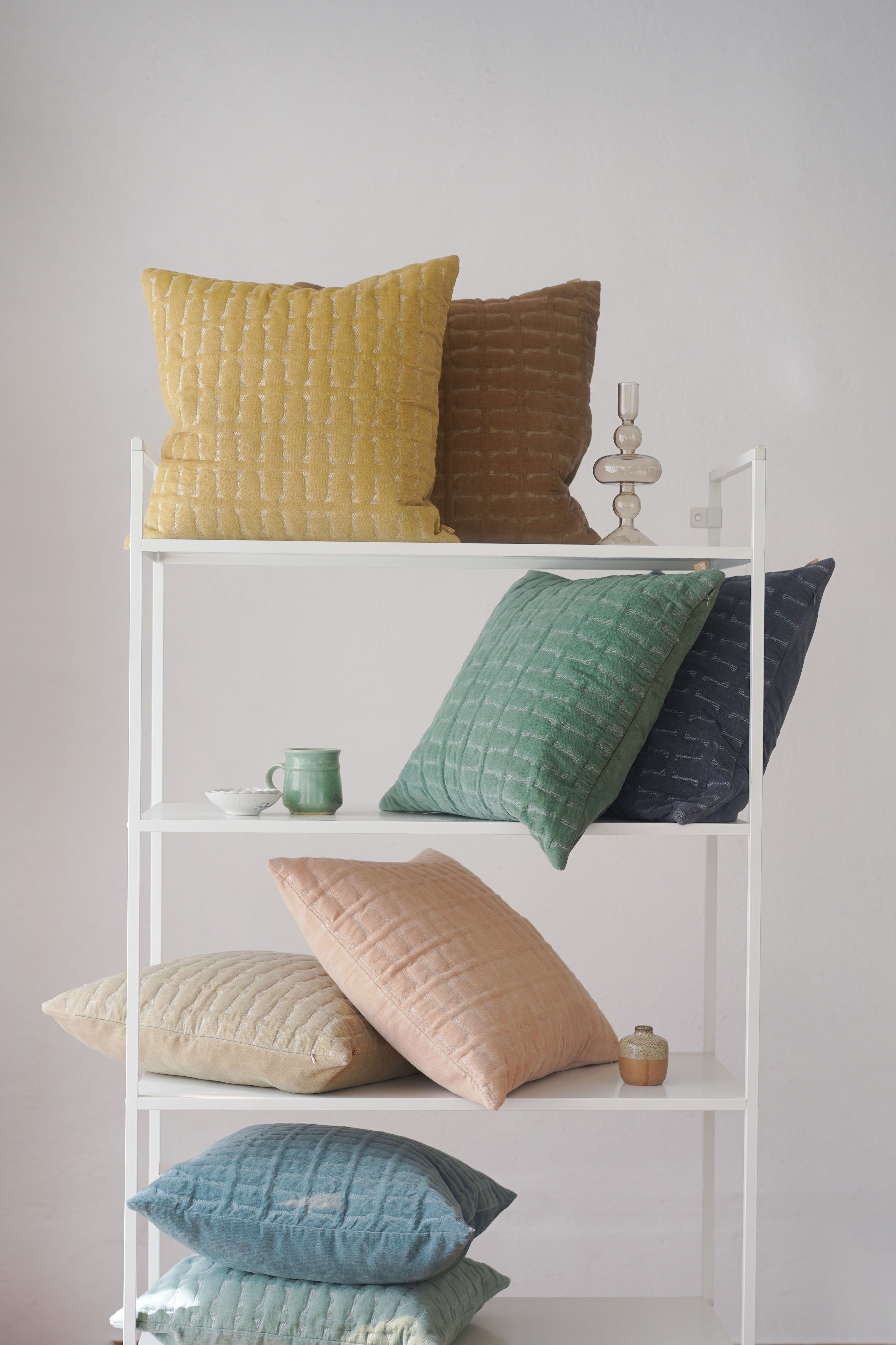 Twig Teal Embroidered Velvet Cushion Cover