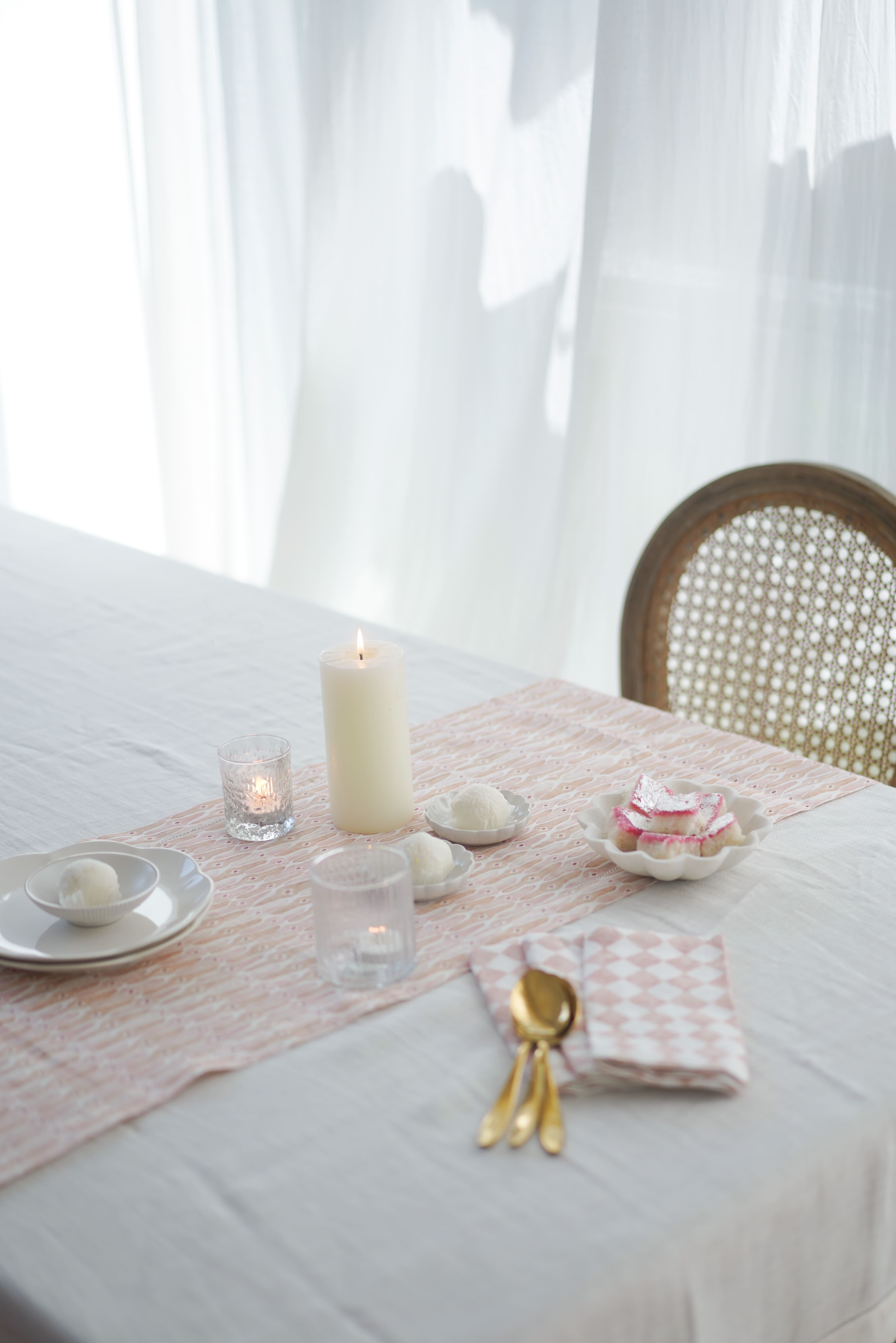 Checker Blush Linen Table Napkins-Set of 2