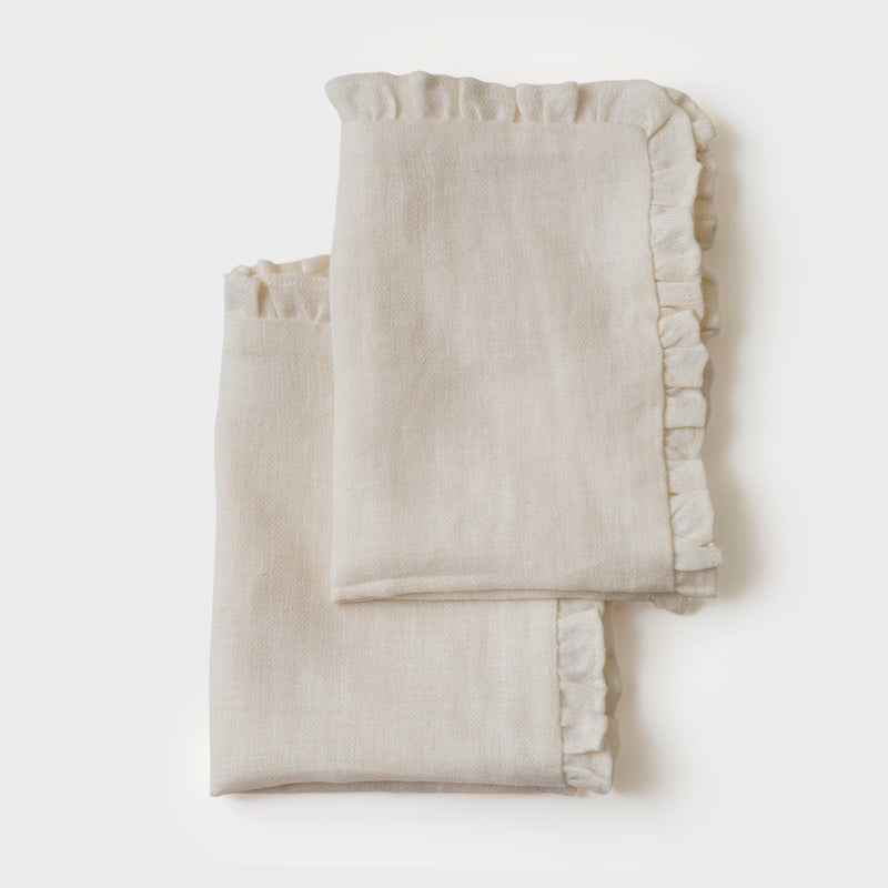 Herringbone Ruffle Ivory Table Mats | Set of 2