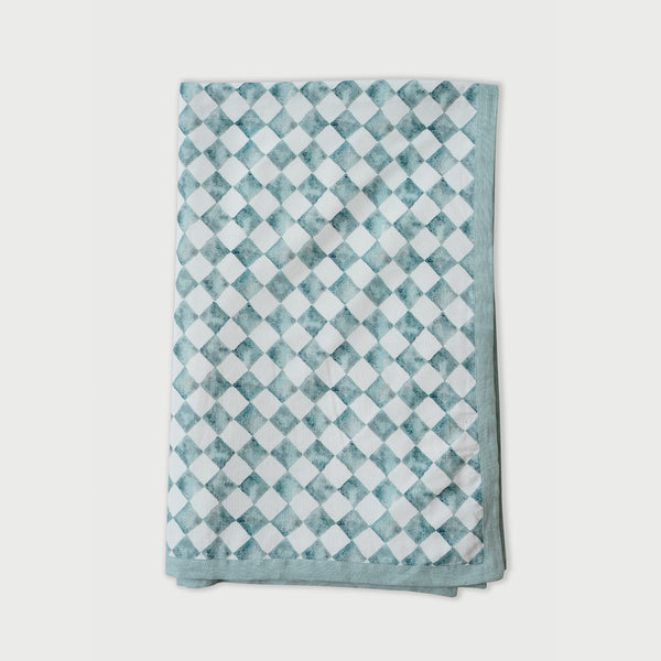 Checker Blue Linen Bedspread