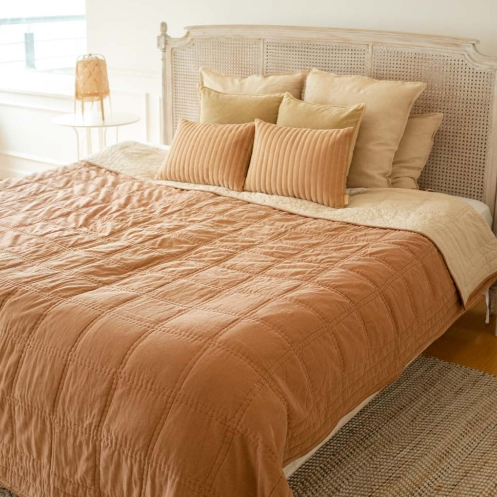 Checker Embroidered Spice Kantha Cotton Quilt