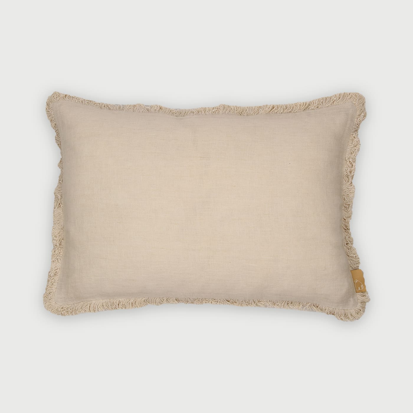 Fringe Oatmeal Oblong Linen Cushion Cover