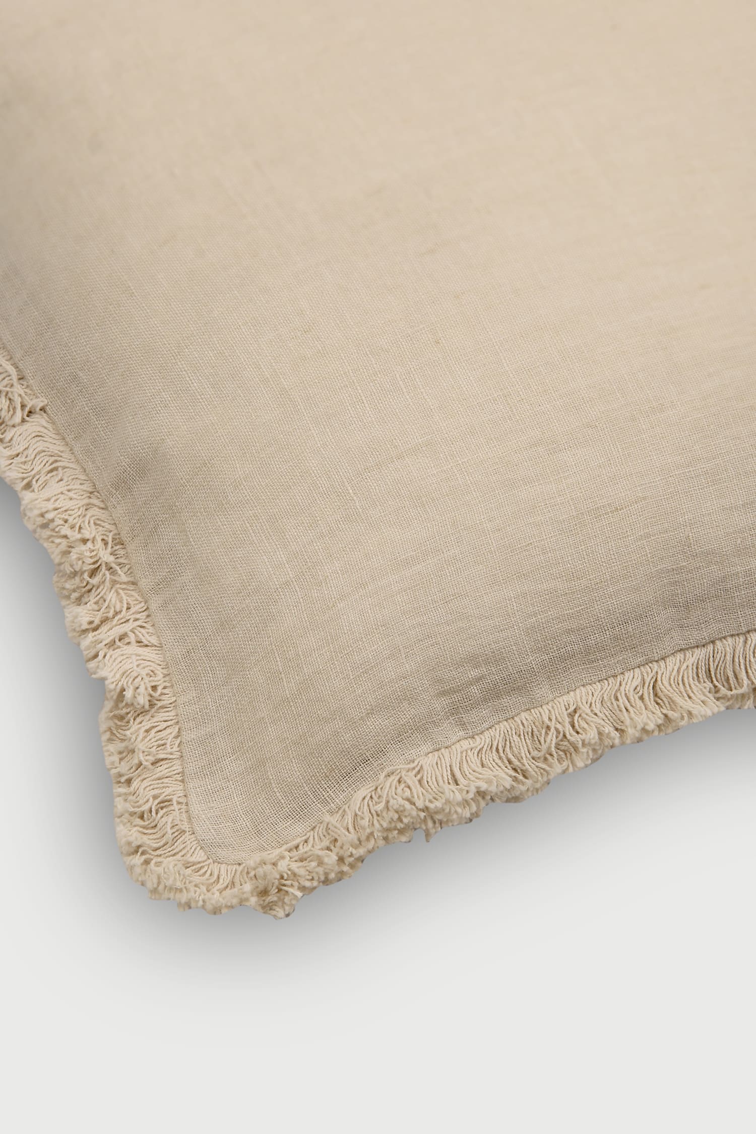 Fringe Oatmeal Oblong Linen Cushion Cover