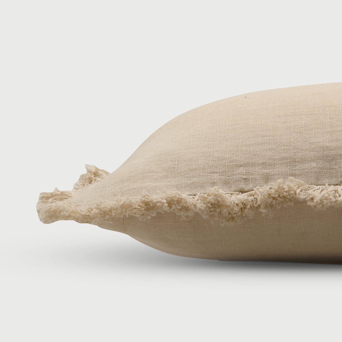 Fringe Oatmeal Oblong Linen Cushion Cover