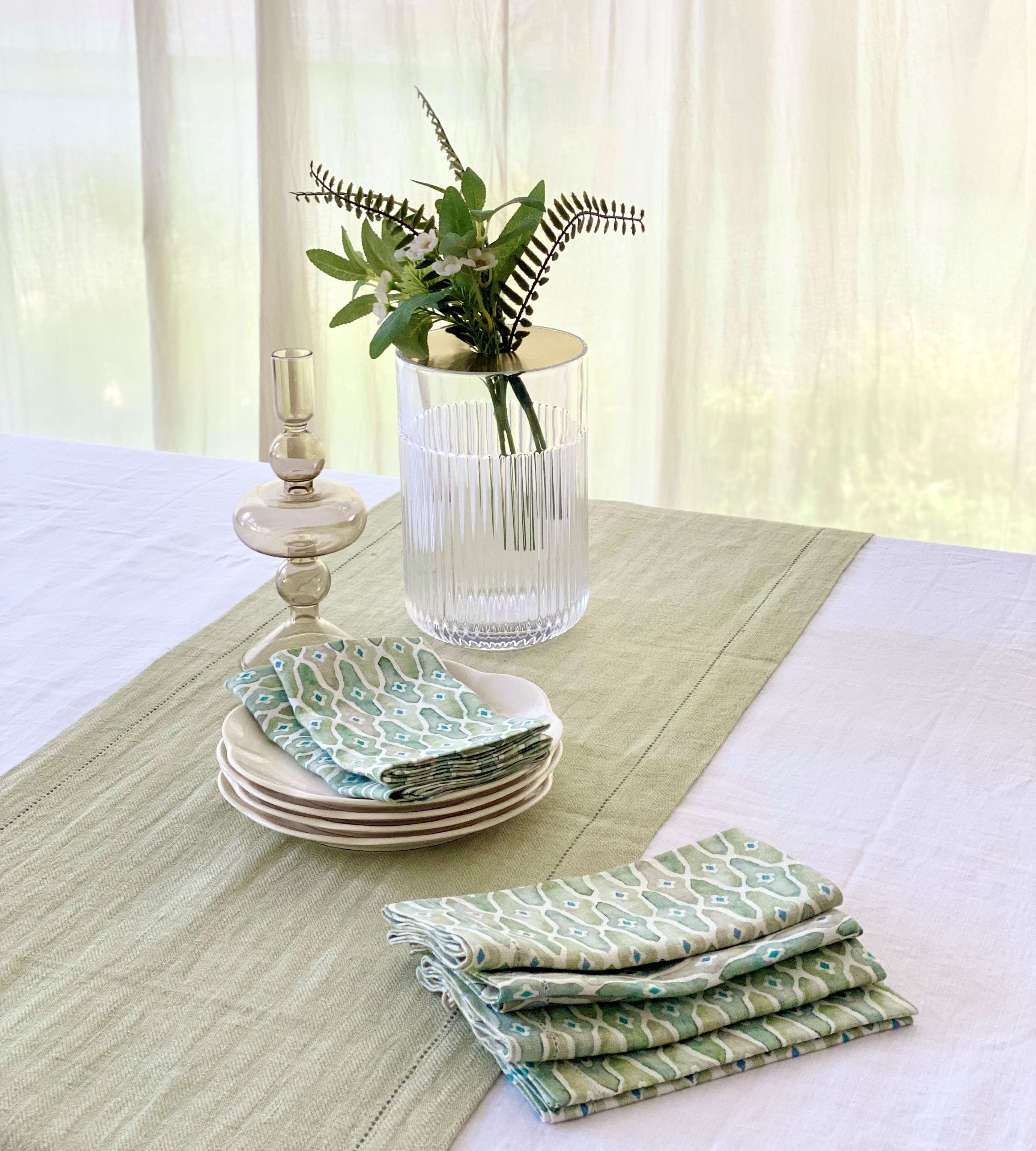 Linen Sage Table Runner and Napkins Gift Set