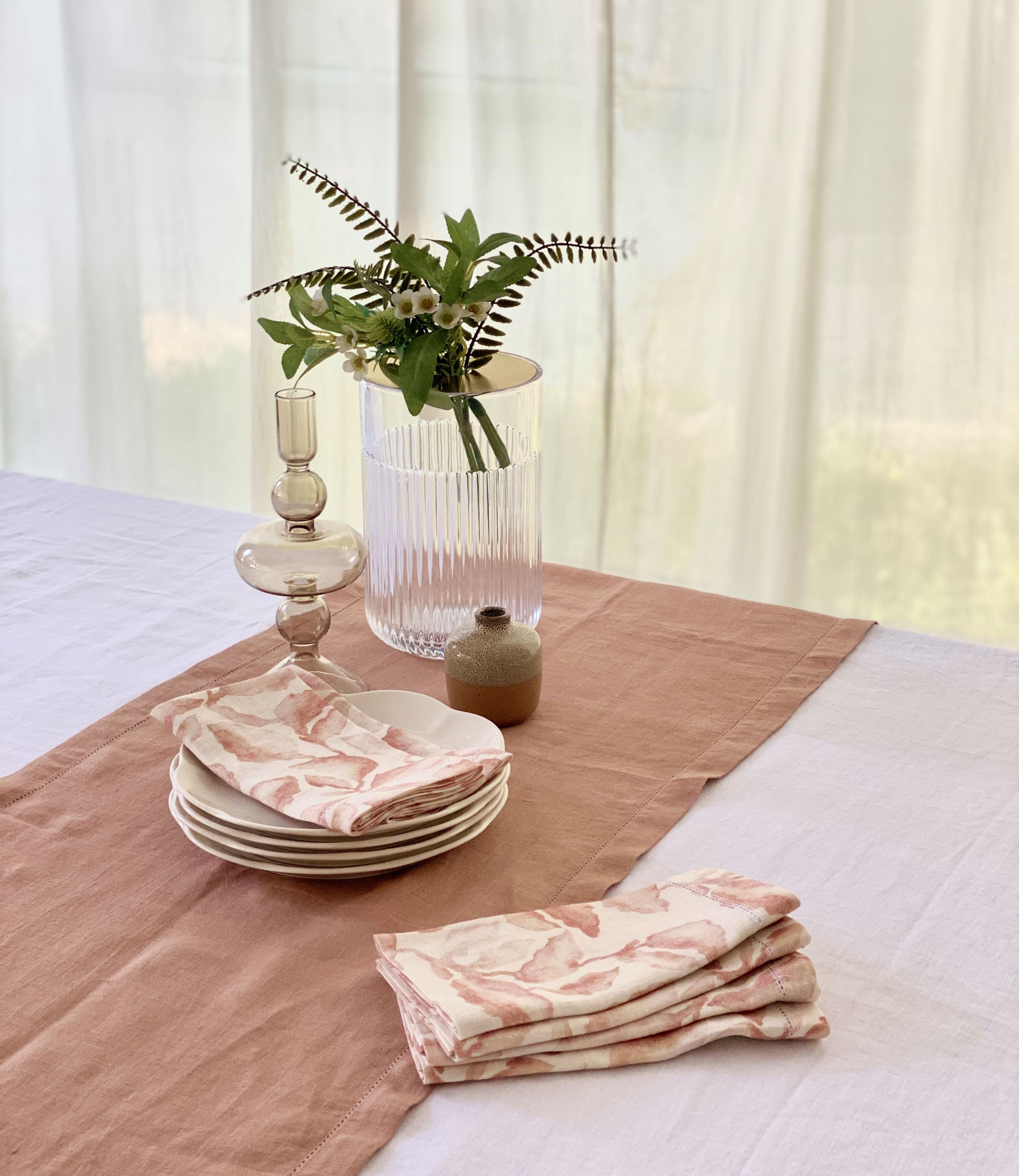 Linen Blush Table Runner and Napkins Gift Set