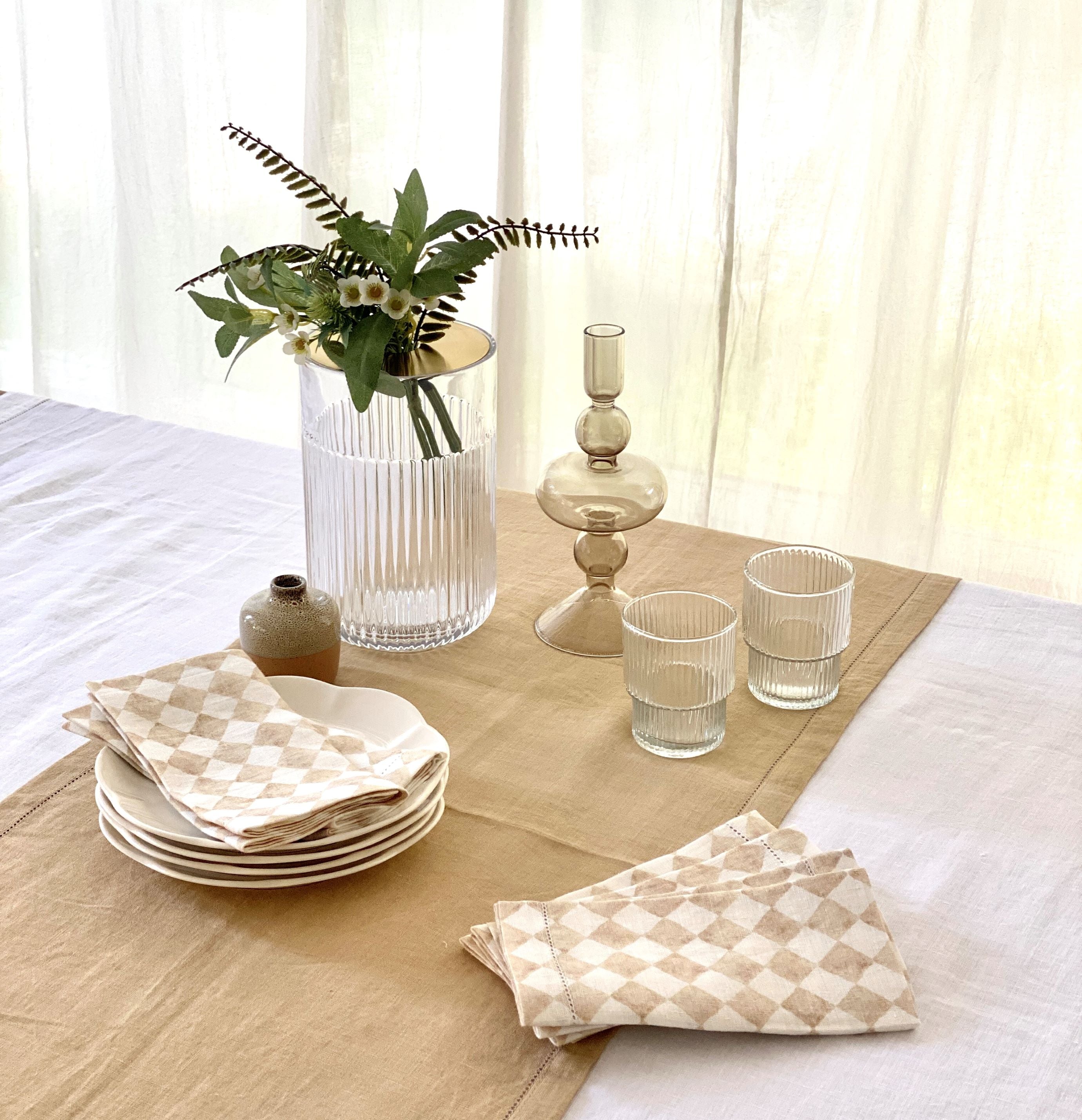 Linen Beige Table Runner and Napkin Gift Set