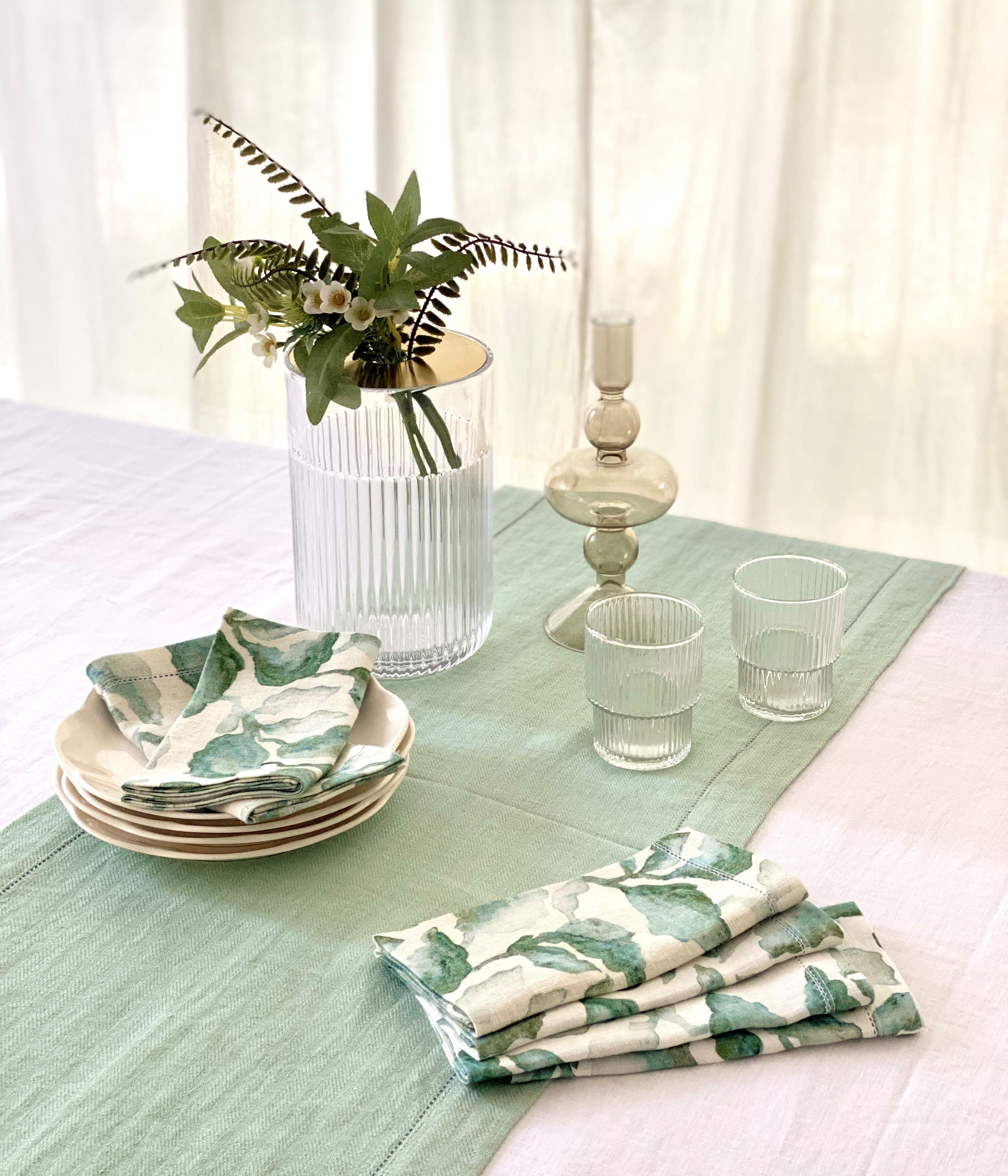 Linen Duck Egg Table Runner and Napkin Gift Set