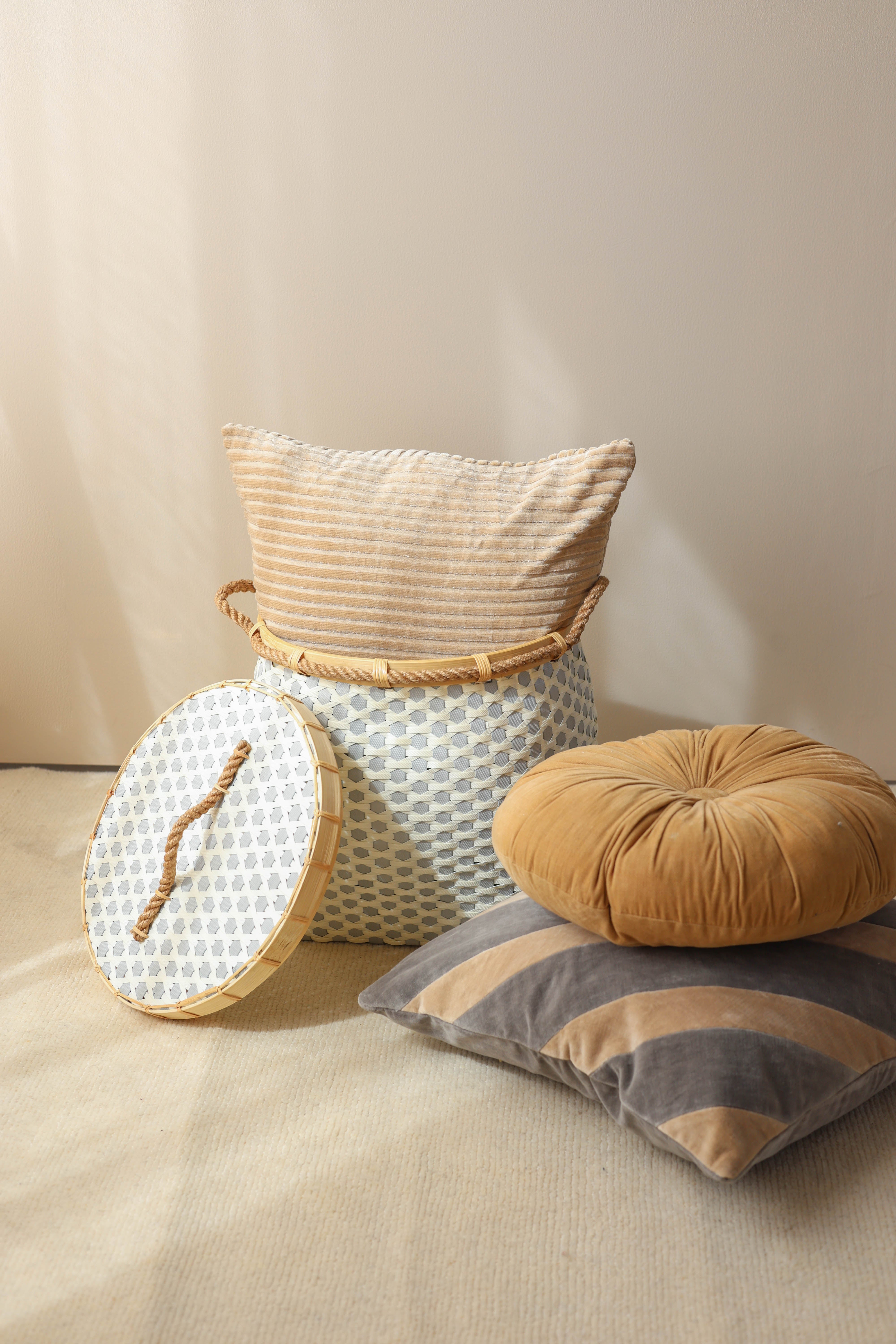Bergen Handwoven Bamboo Basket-Grey & White
